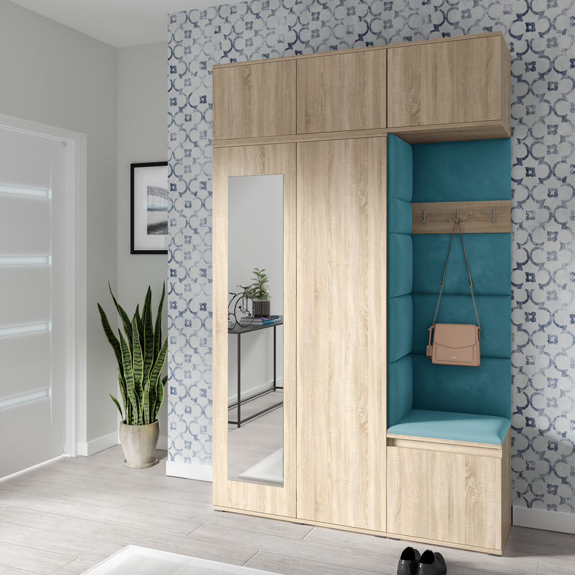 PK Emi 18 Flurgarderobe Sonoma Eiche - Polsterpaneele in verschiedenen Farben