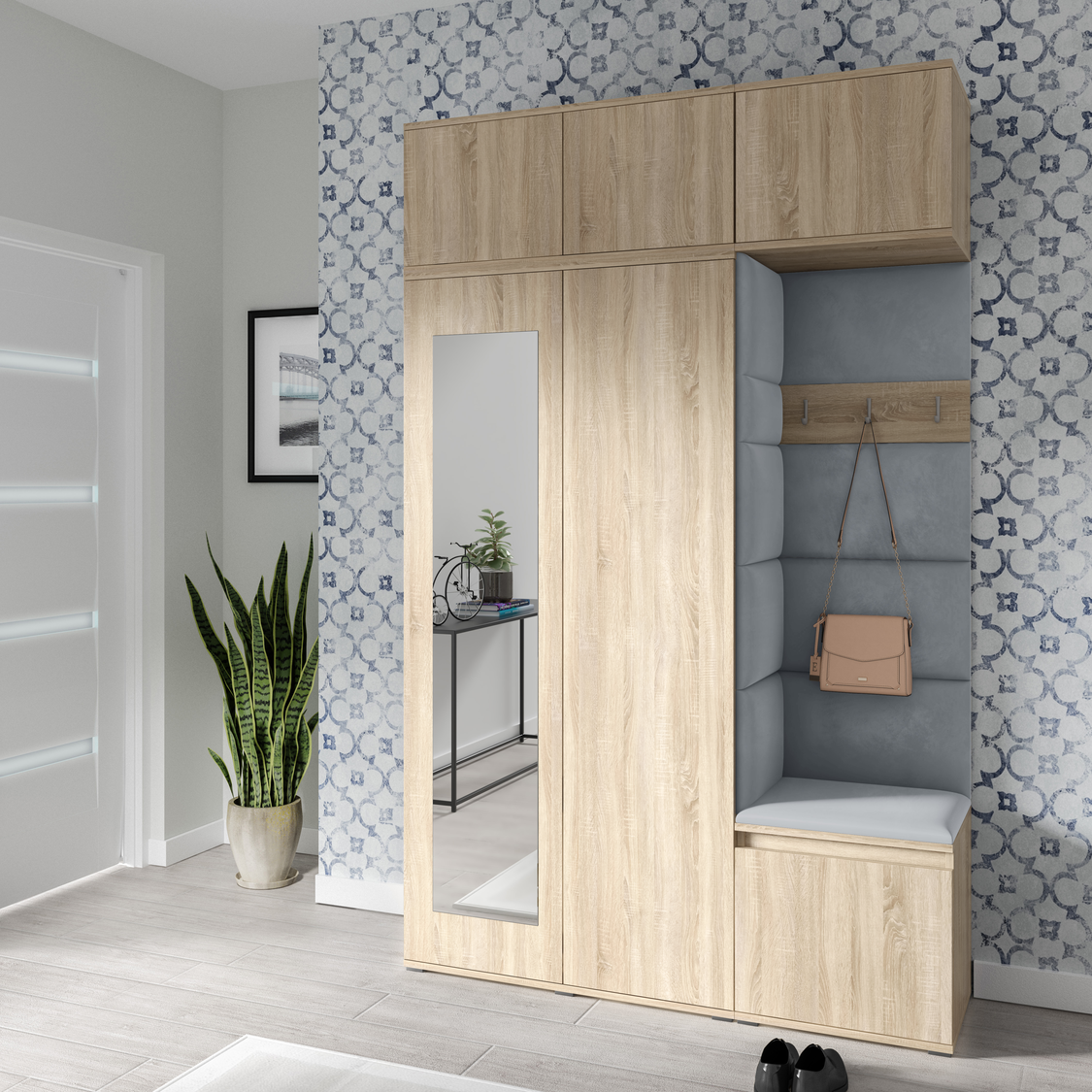 PK Emi 18 Flurgarderobe Sonoma Eiche - Polsterpaneele in verschiedenen Farben