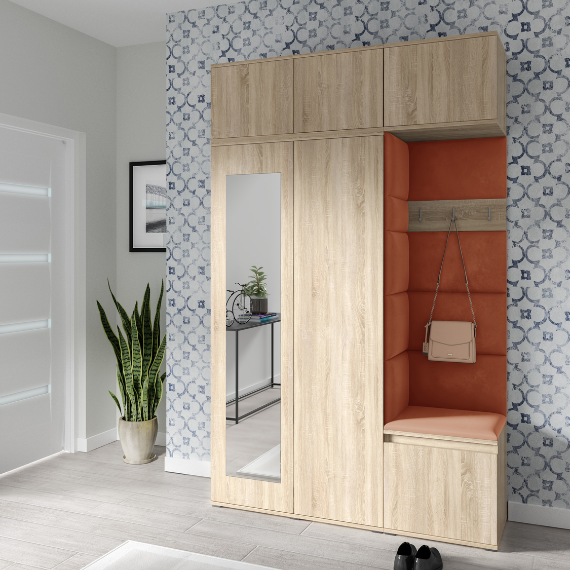 PK Emi 18 Flurgarderobe Sonoma Eiche - Polsterpaneele in verschiedenen Farben