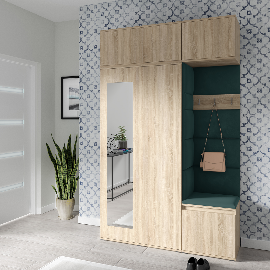 PK Emi 18 Flurgarderobe Sonoma Eiche - Polsterpaneele in verschiedenen Farben