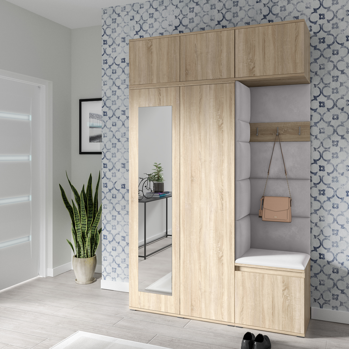 PK Emi 18 Flurgarderobe Sonoma Eiche - Polsterpaneele in verschiedenen Farben