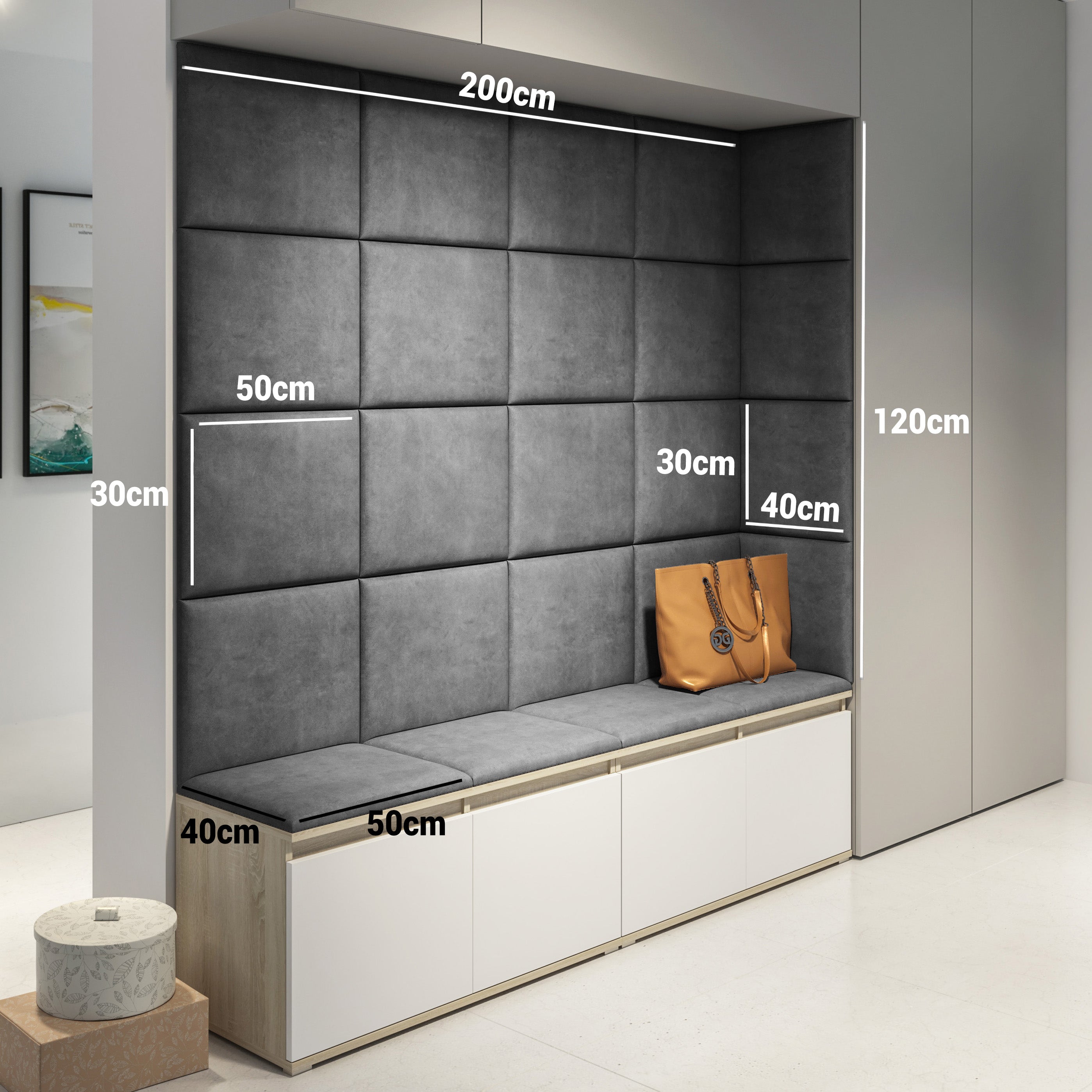 PK Emi 3 Hallway Wardrobe White - Upholstered Panels in Various Colours