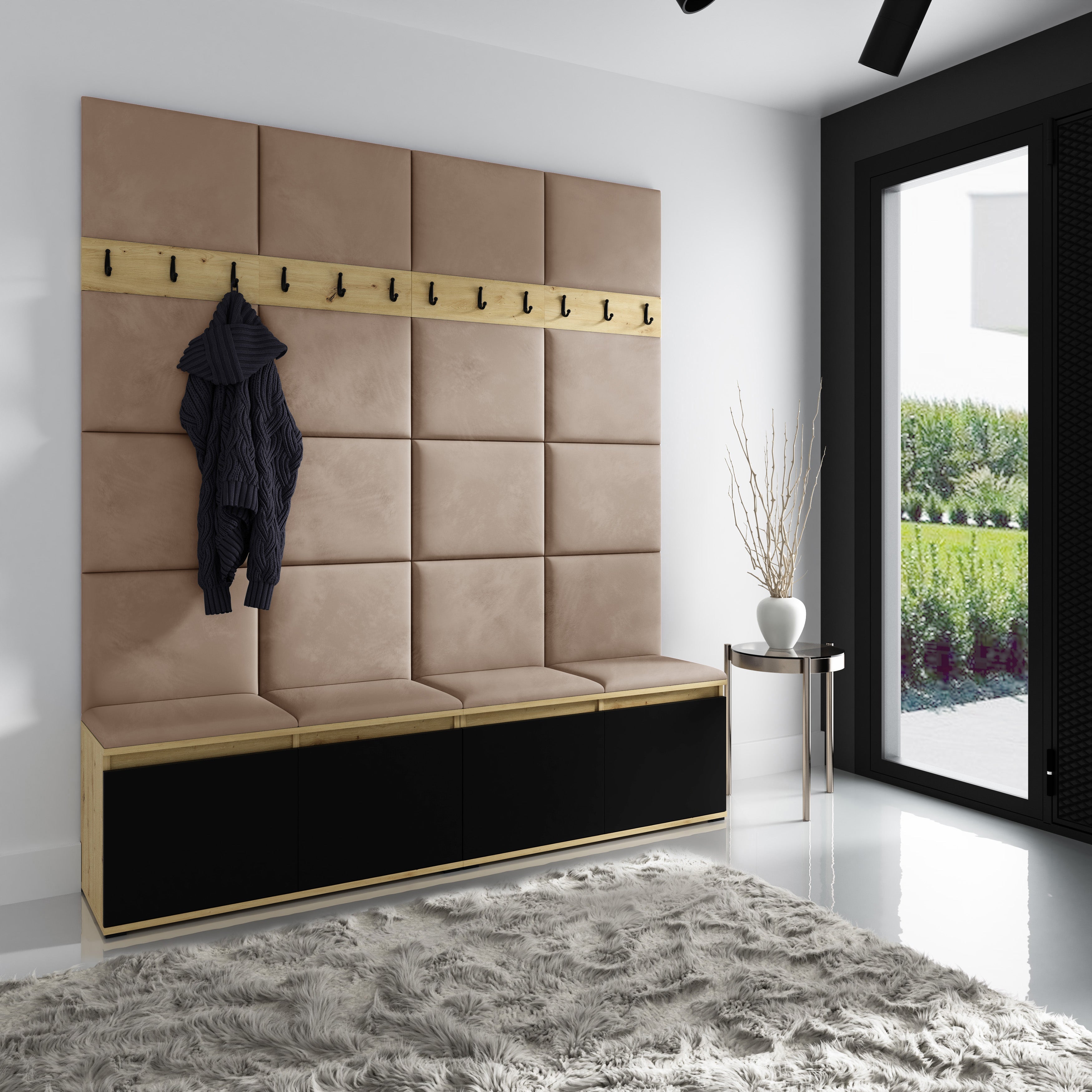 PK Emi 4 Hallway Wardrobe Artisan Oak / Black - Upholstered Panels in Various Colours