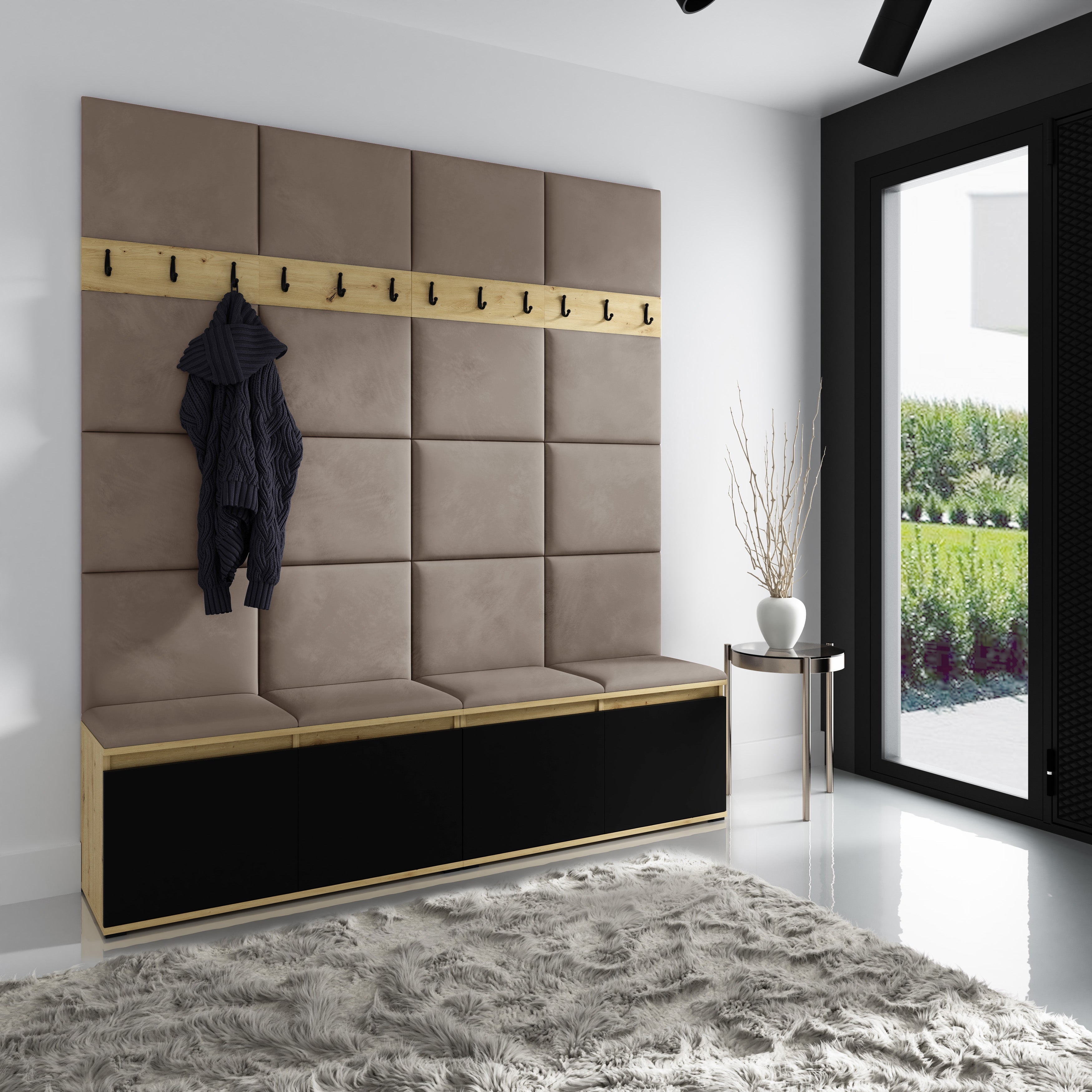 PK Emi 4 Hallway Wardrobe Artisan Oak / Black - Upholstered Panels in Various Colours