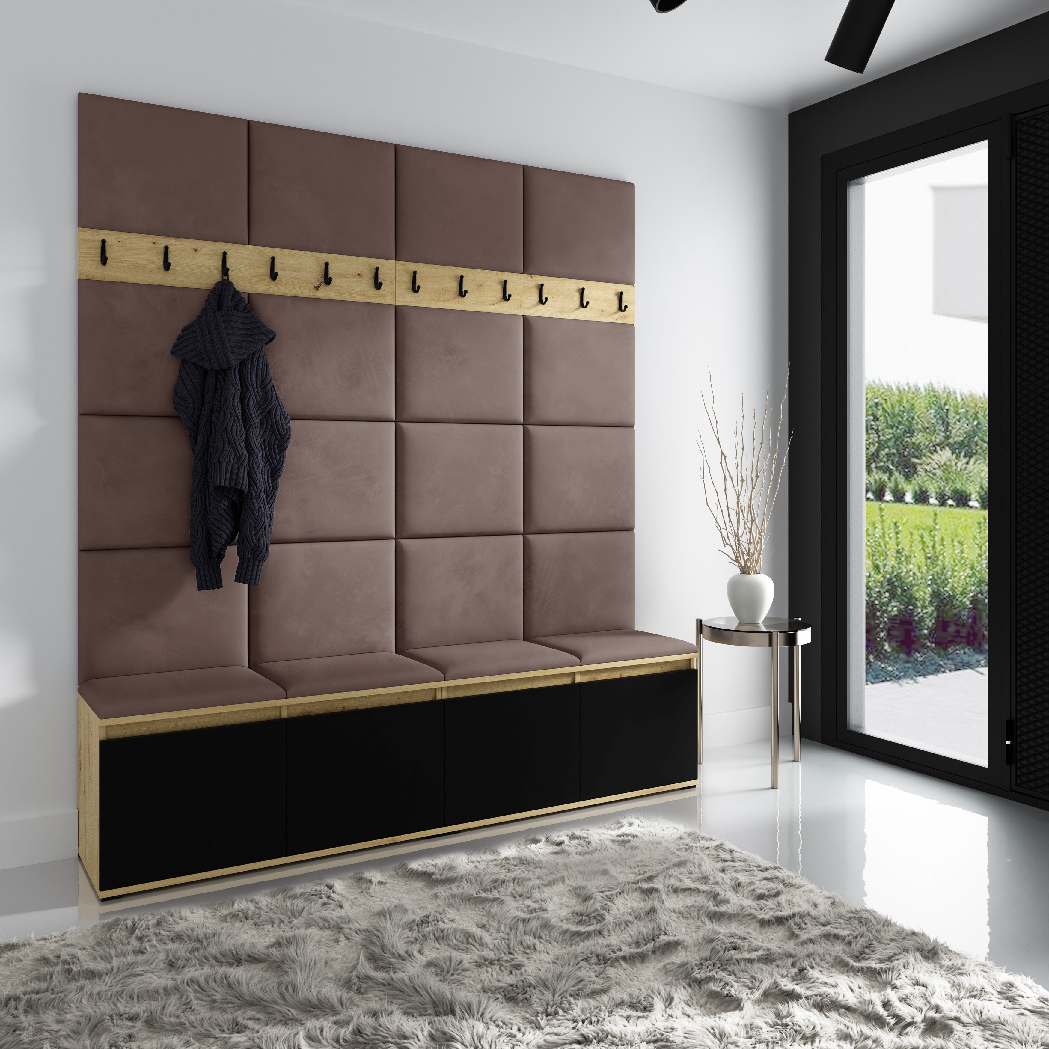 PK Emi 4 Hallway Wardrobe Artisan Oak / Black - Upholstered Panels in Various Colours