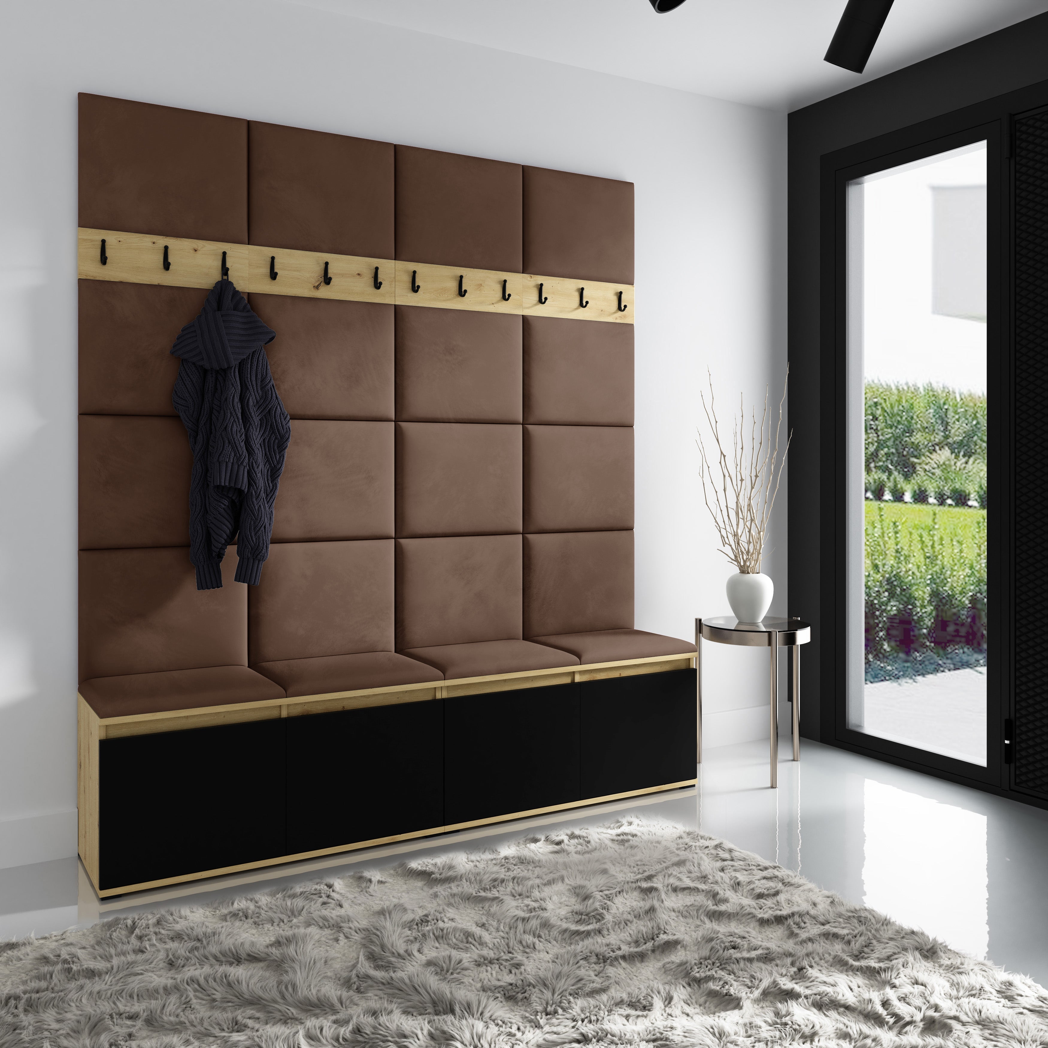 PK Emi 4 Hallway Wardrobe Artisan Oak / Black - Upholstered Panels in Various Colours