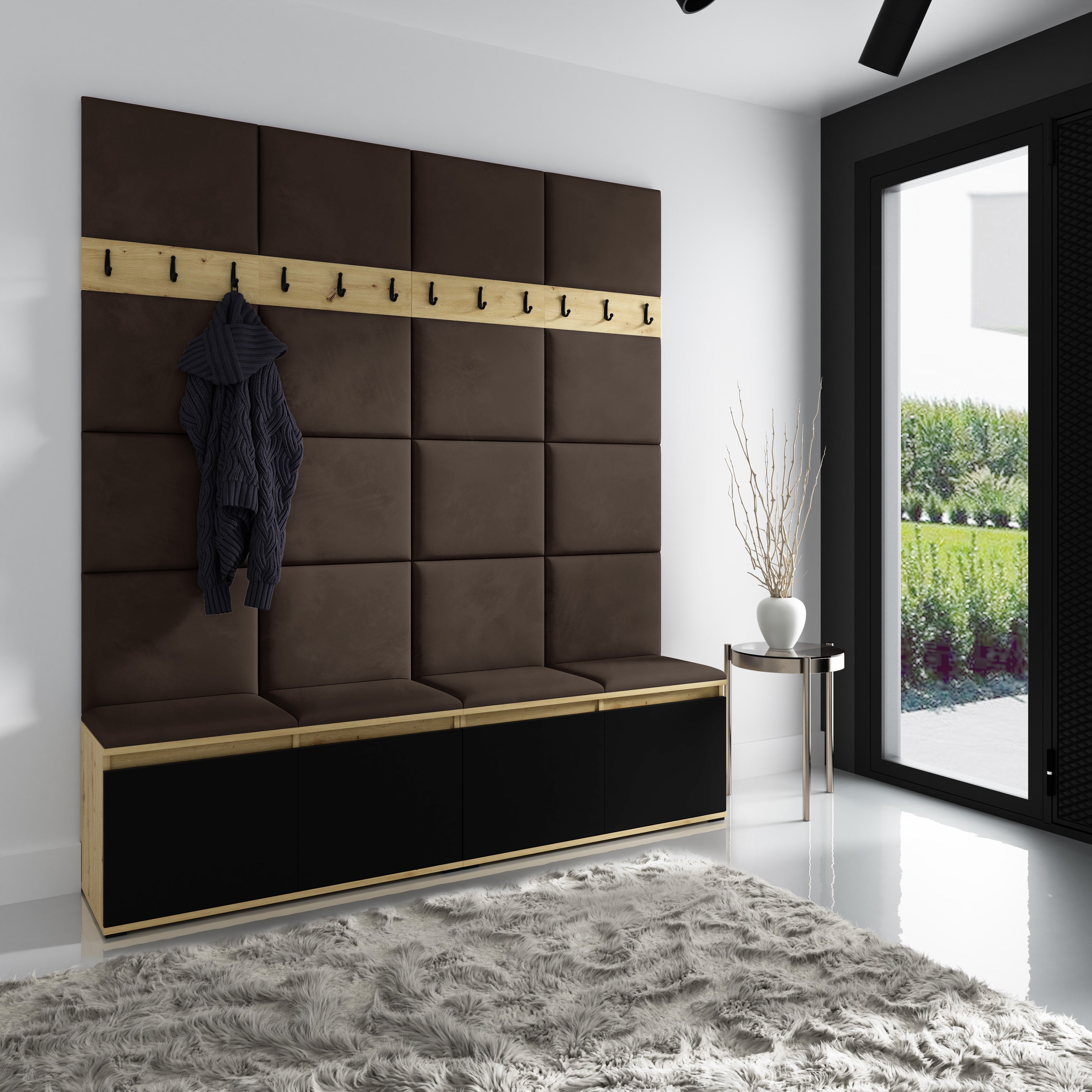 PK Emi 4 Hallway Wardrobe Artisan Oak / Black - Upholstered Panels in Various Colours