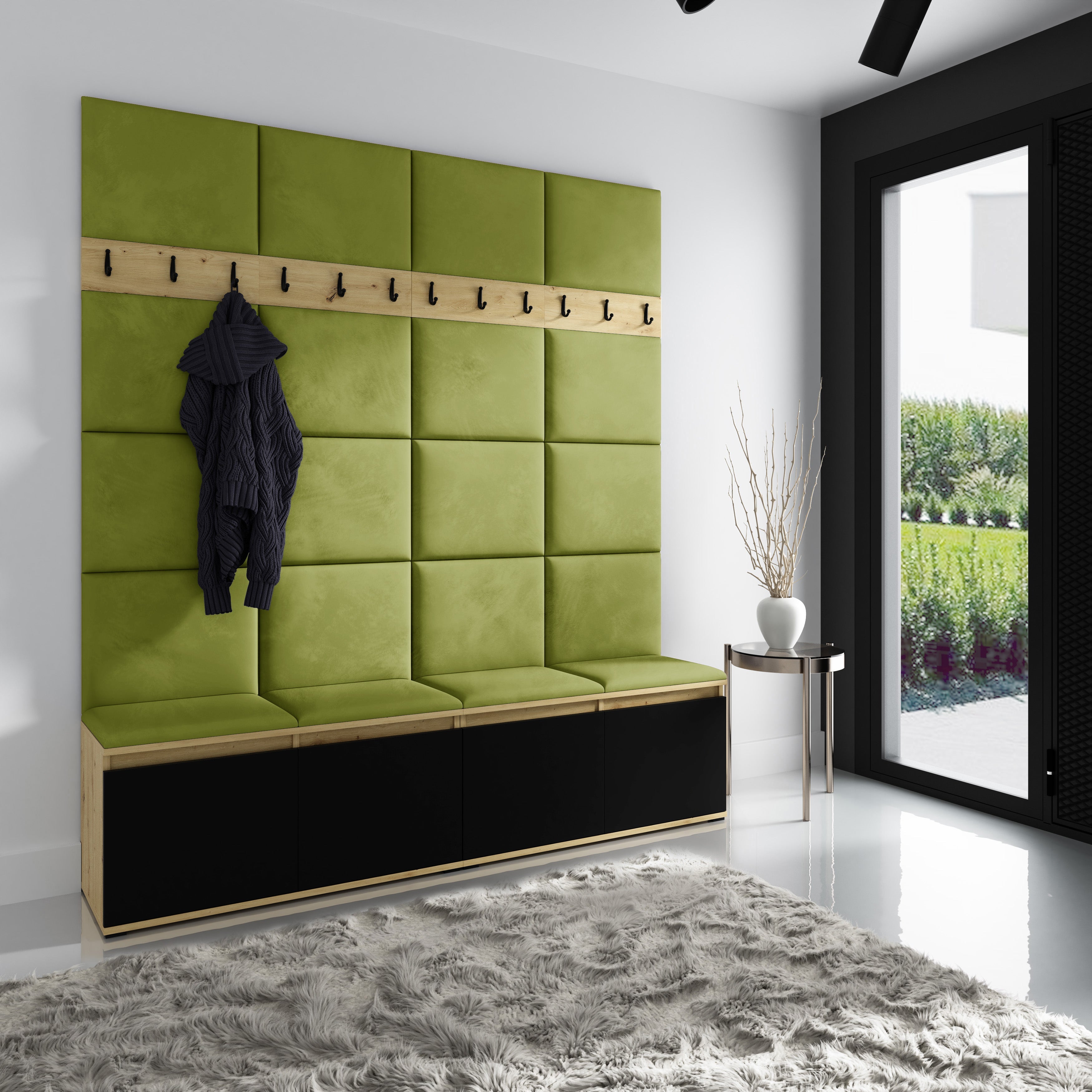 PK Emi 4 Hallway Wardrobe Artisan Oak / Black - Upholstered Panels in Various Colours