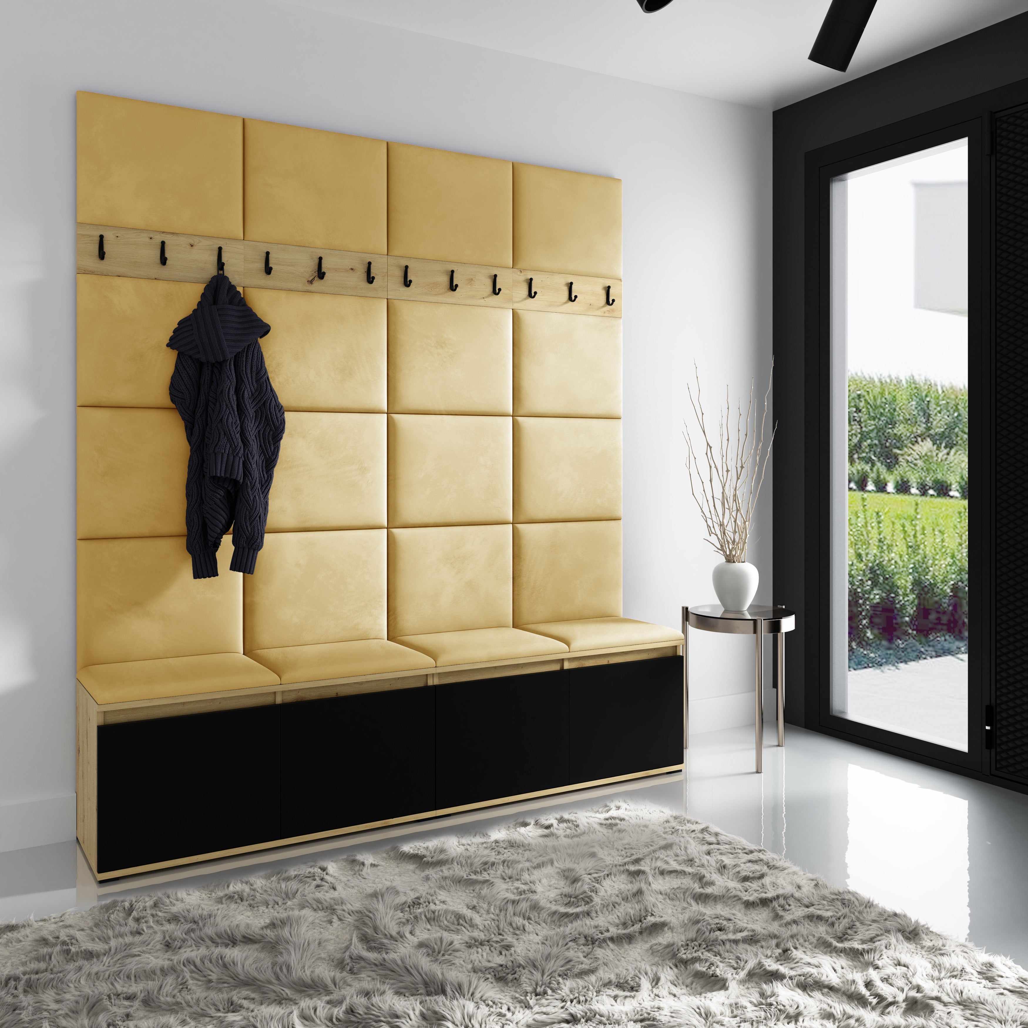 PK Emi 4 Hallway Wardrobe Artisan Oak / Black - Upholstered Panels in Various Colours