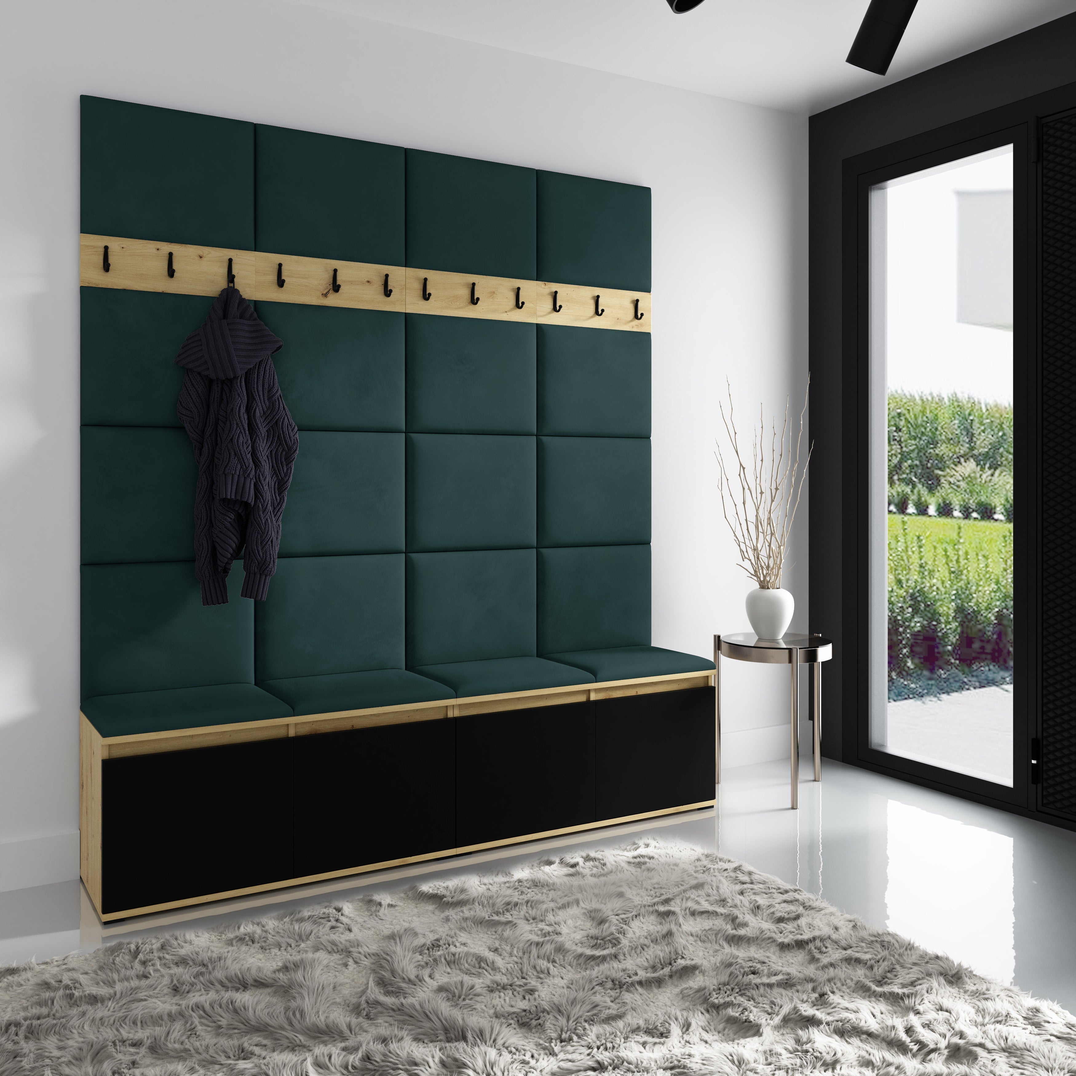 PK Emi 4 Hallway Wardrobe Artisan Oak / Black - Upholstered Panels in Various Colours