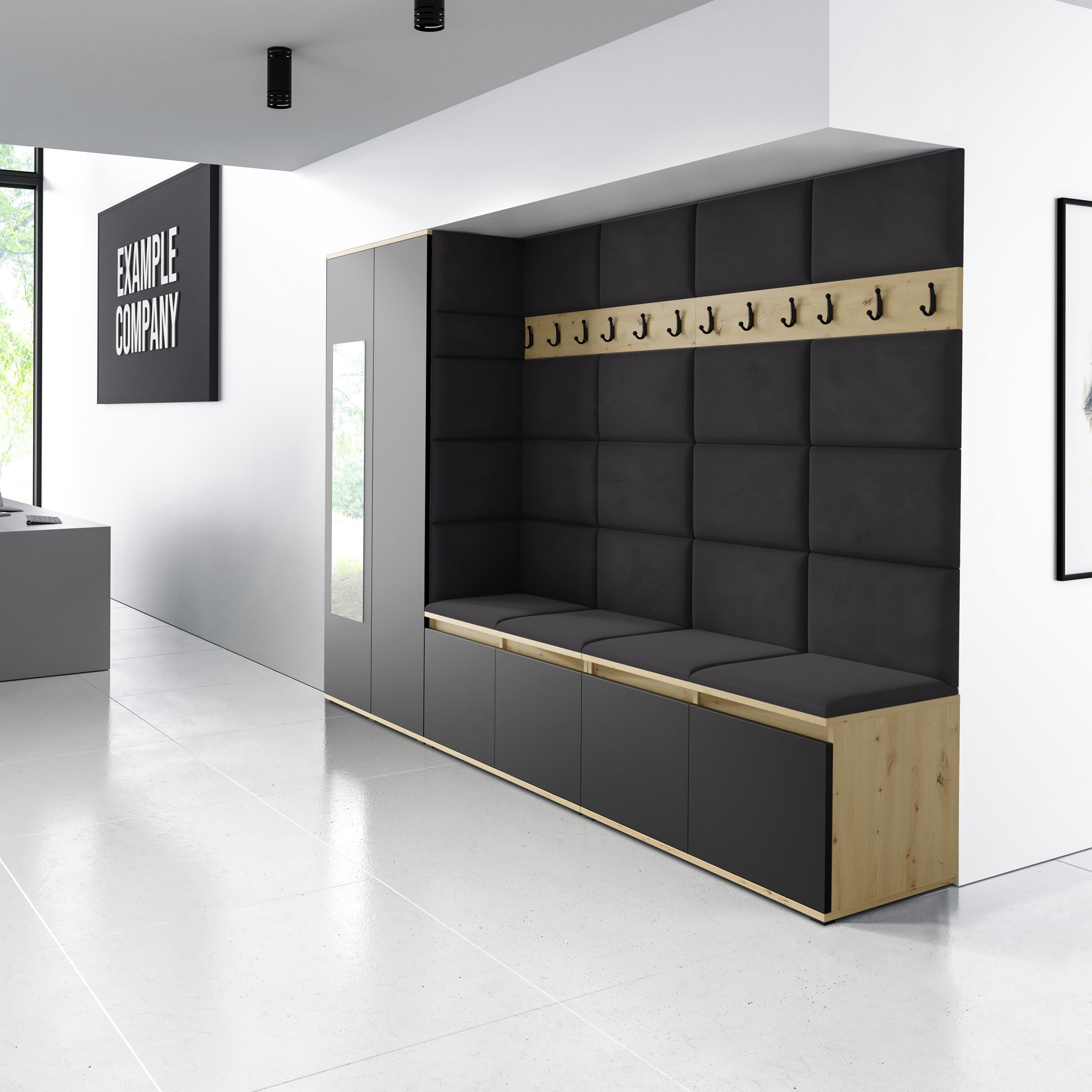 PK Emi 9 Hallway Wardrobe Artisan Oak / Black - Upholstered Panels in Various Colours