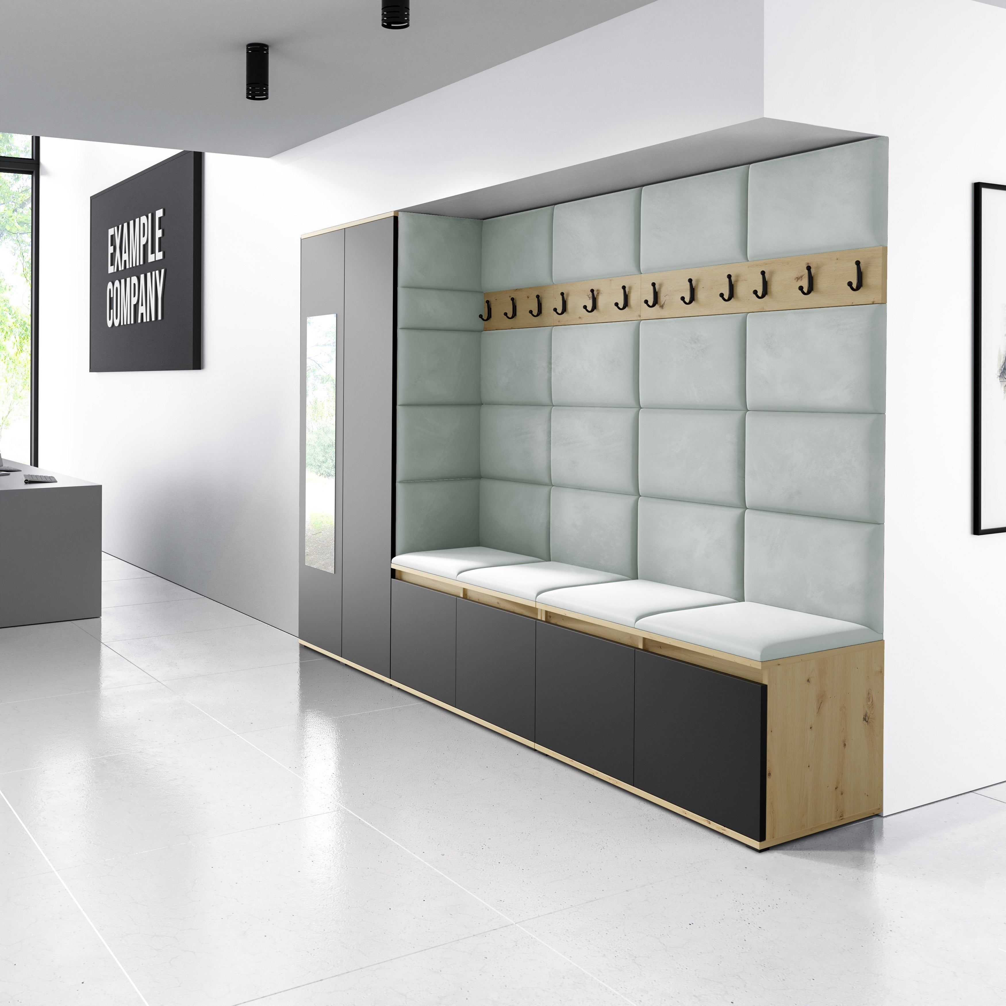 PK Emi 9 Hallway Wardrobe Artisan Oak / Black - Upholstered Panels in Various Colours