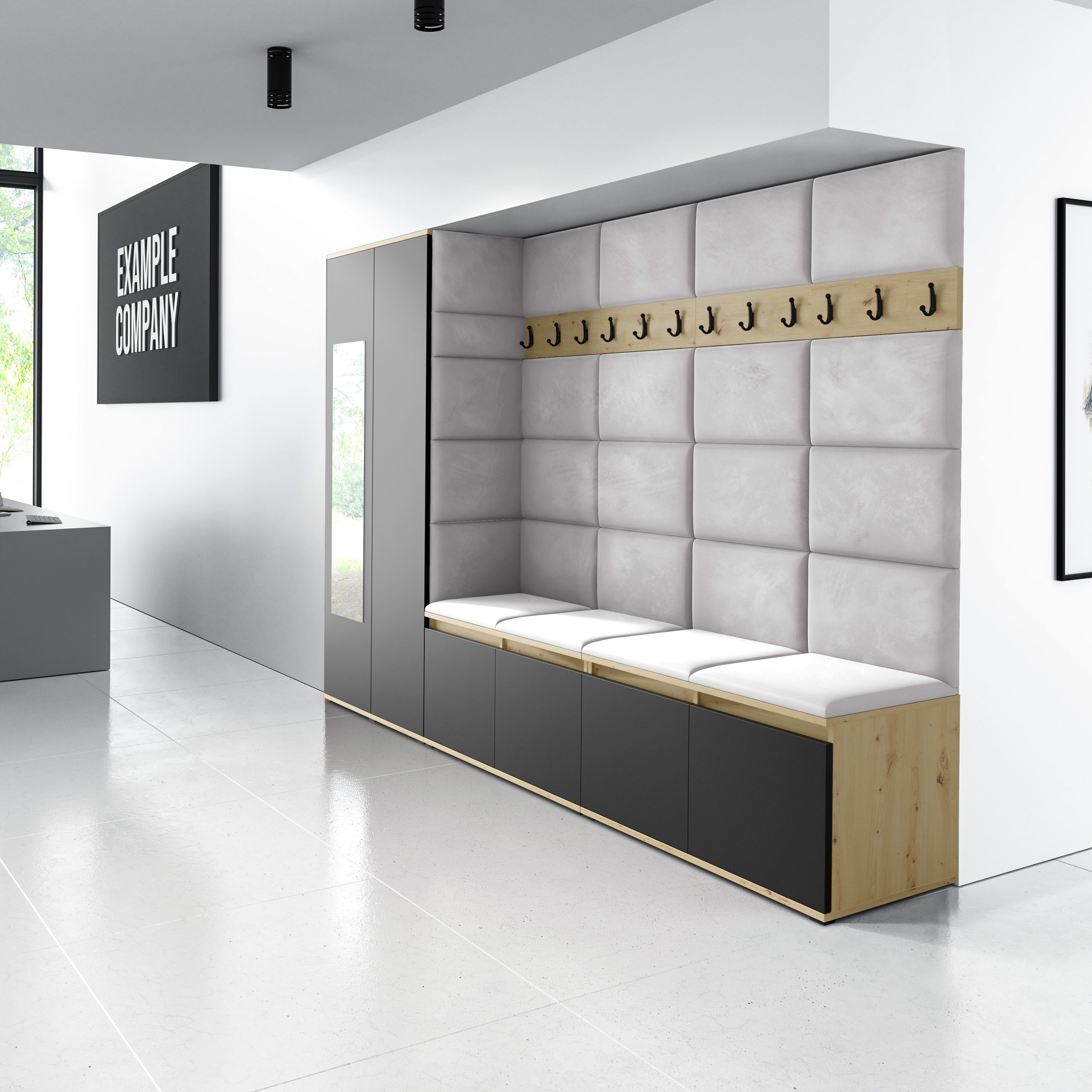PK Emi 9 Hallway Wardrobe Artisan Oak / Black - Upholstered Panels in Various Colours