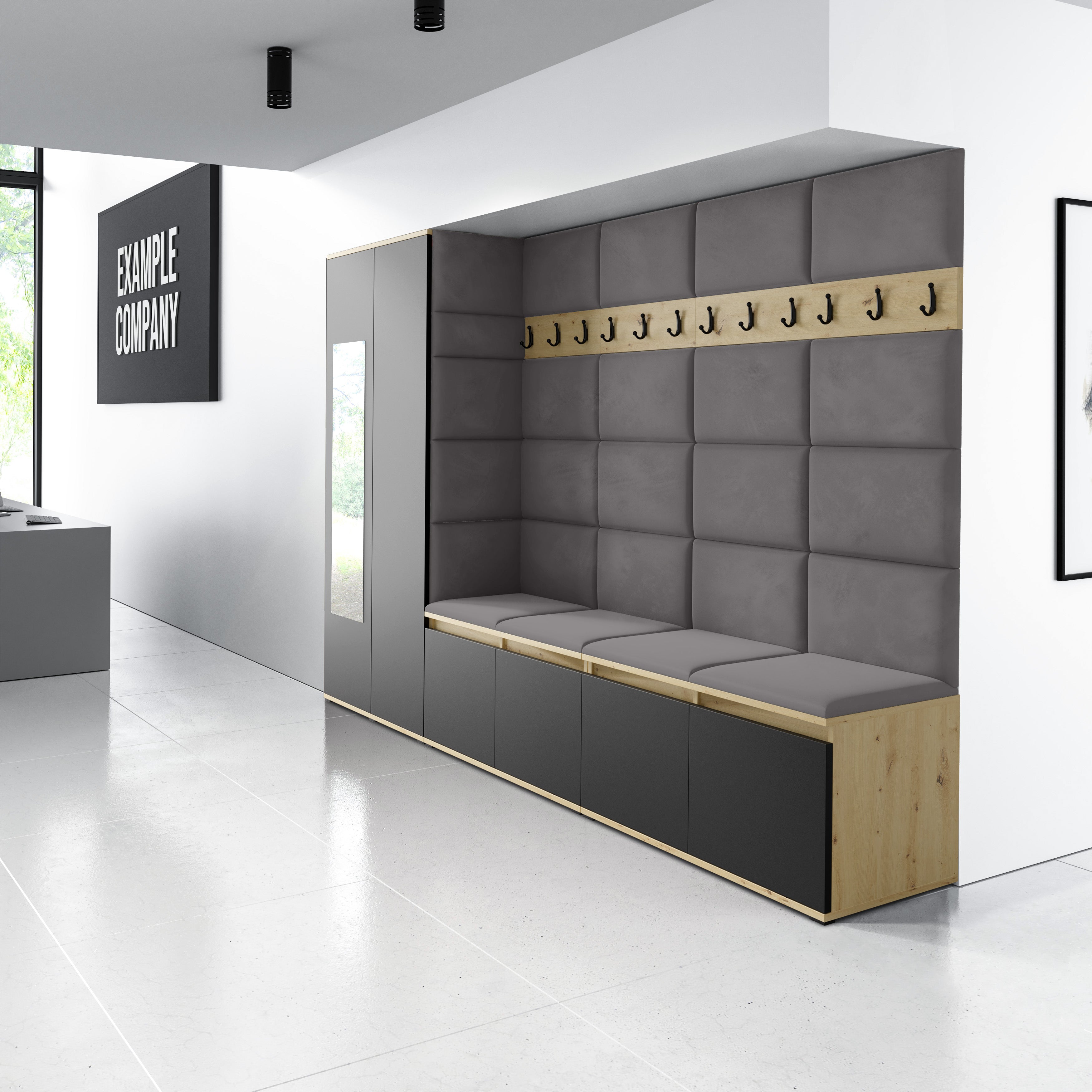 PK Emi 9 Hallway Wardrobe Artisan Oak / Black - Upholstered Panels in Various Colours