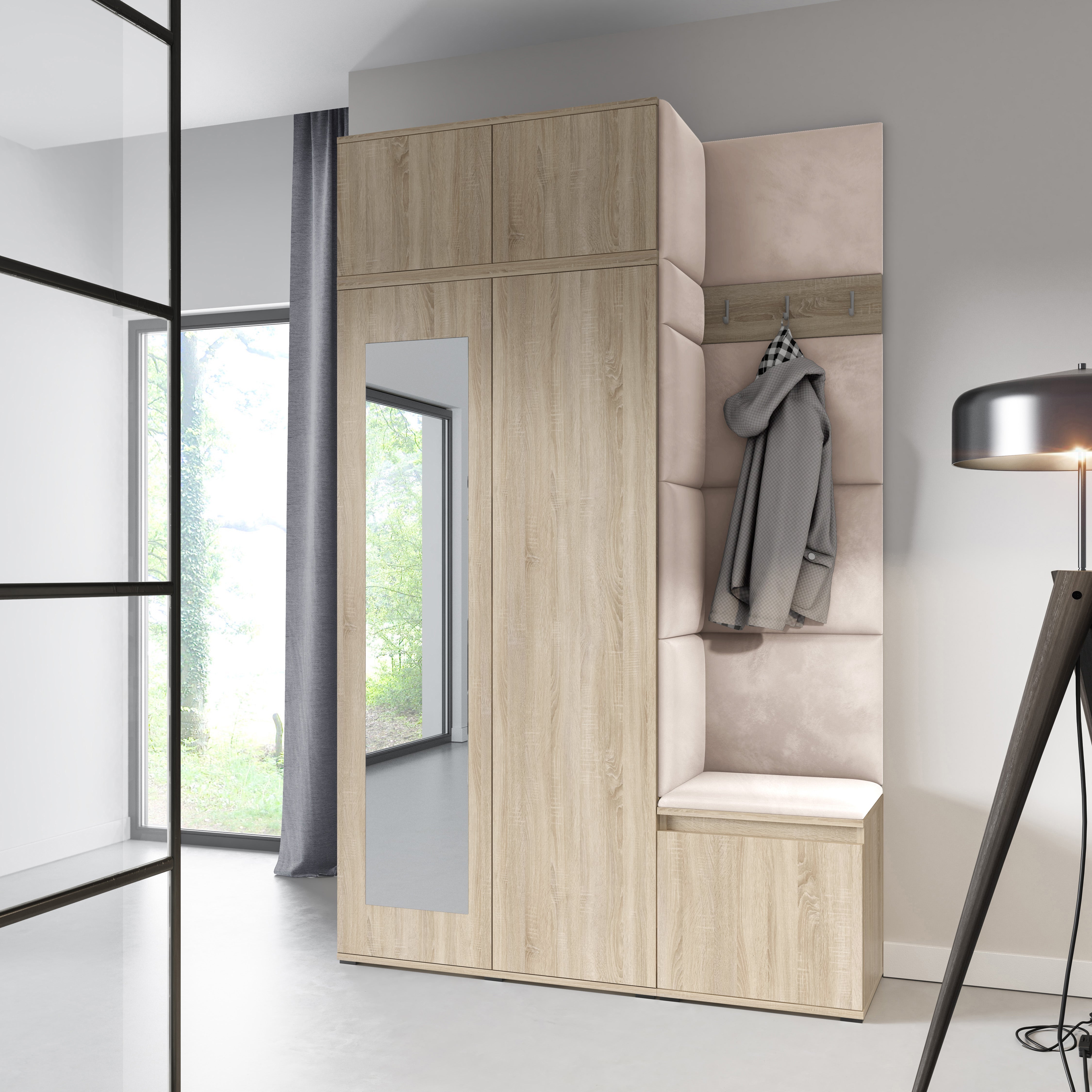 PK Emi 20 Hallway Wardrobe Sonoma Oak - Upholstered Panels in Various Colours
