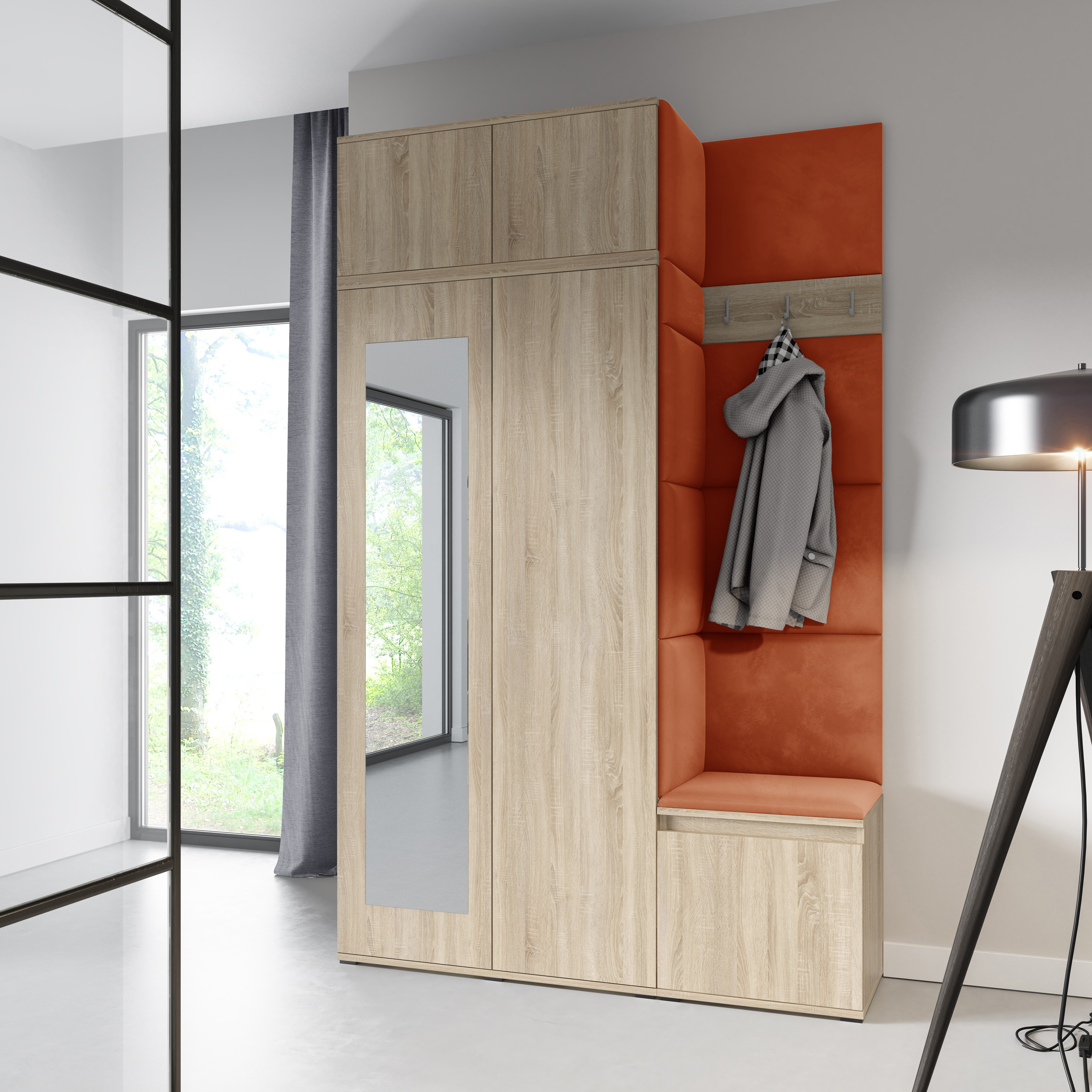 PK Emi 20 Hallway Wardrobe Sonoma Oak - Upholstered Panels in Various Colours