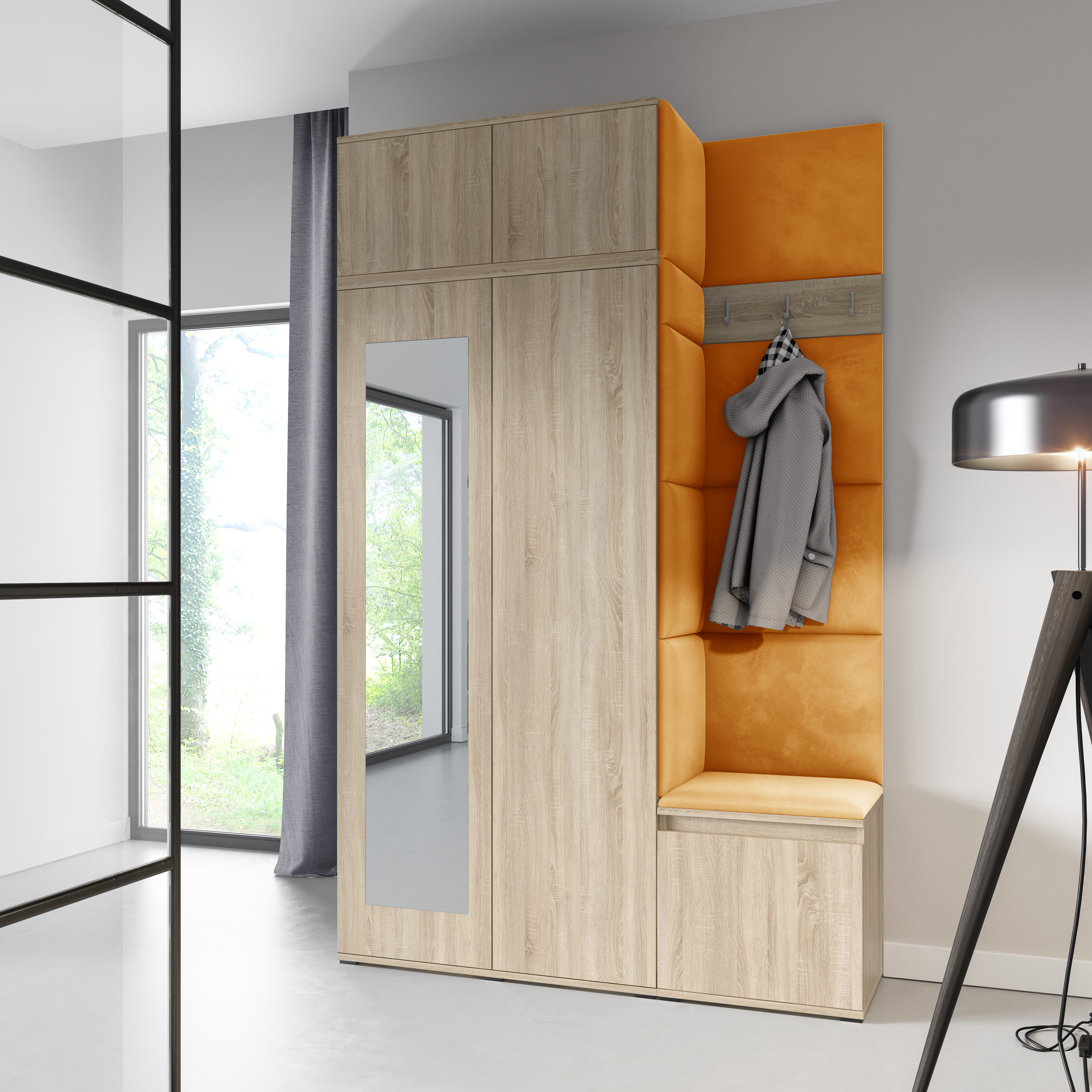 PK Emi 20 Hallway Wardrobe Sonoma Oak - Upholstered Panels in Various Colours