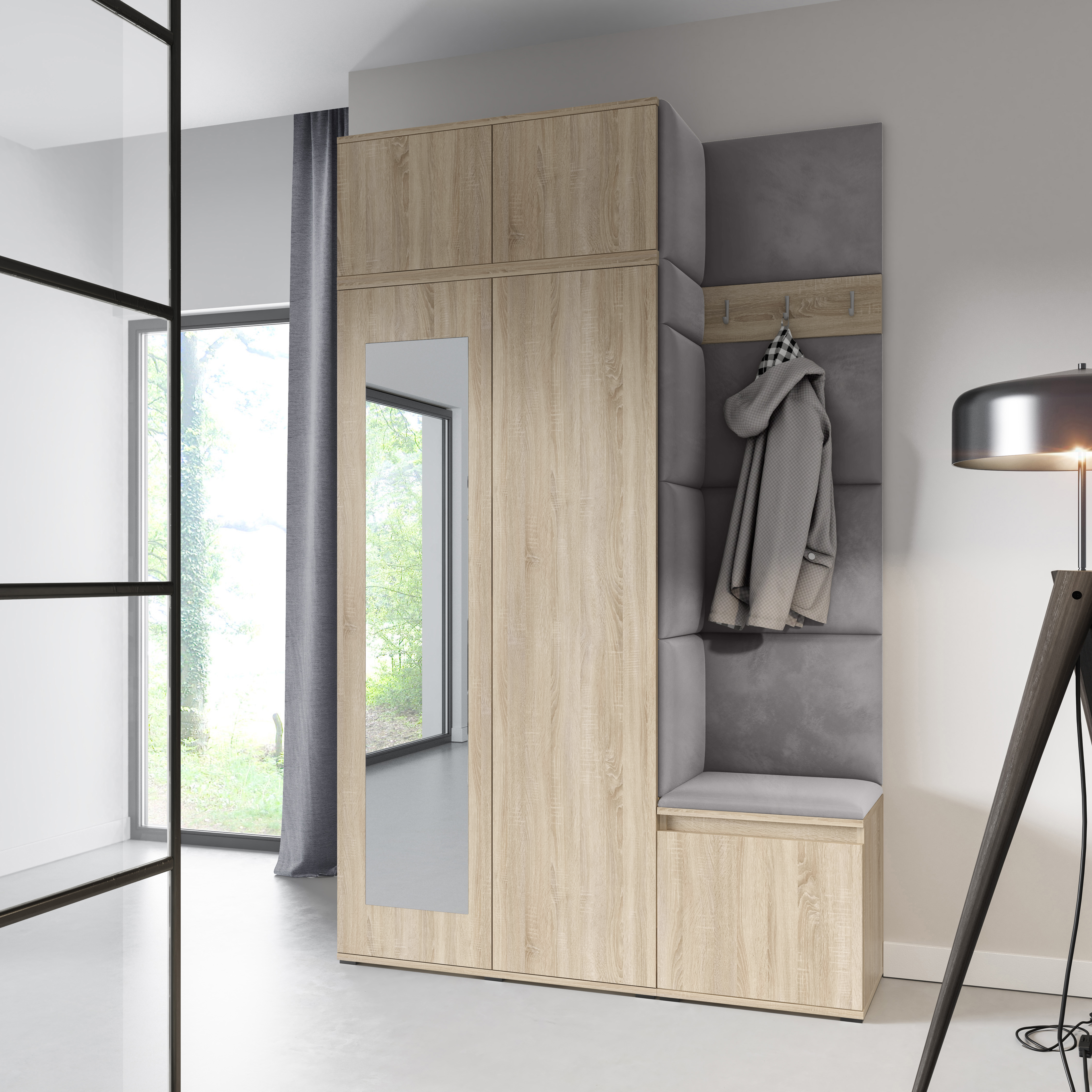 PK Emi 20 Hallway Wardrobe Sonoma Oak - Upholstered Panels in Various Colours