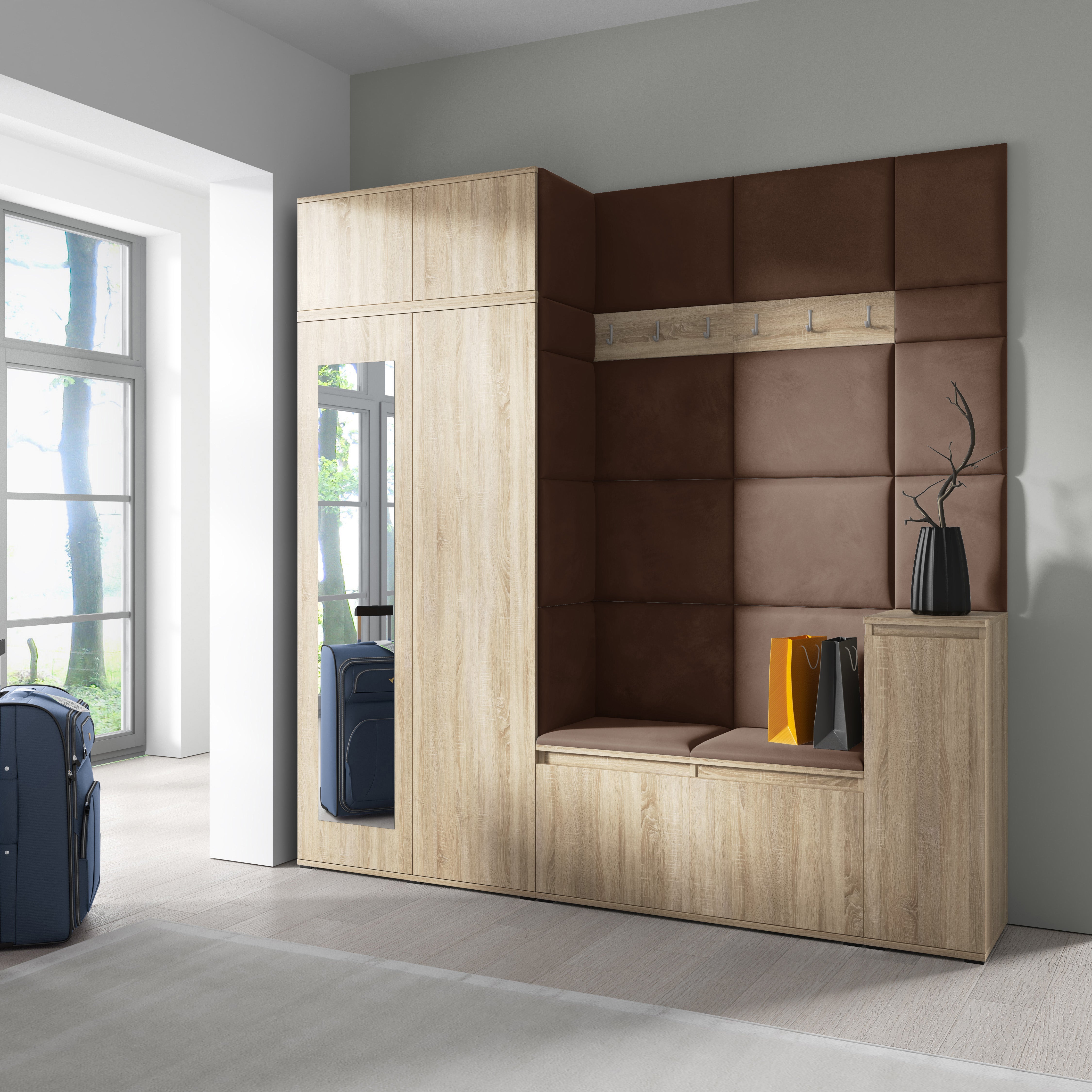 PK Emi 26 Hallway Wardrobe Sonoma Oak - Upholstered Panels in Various Colours