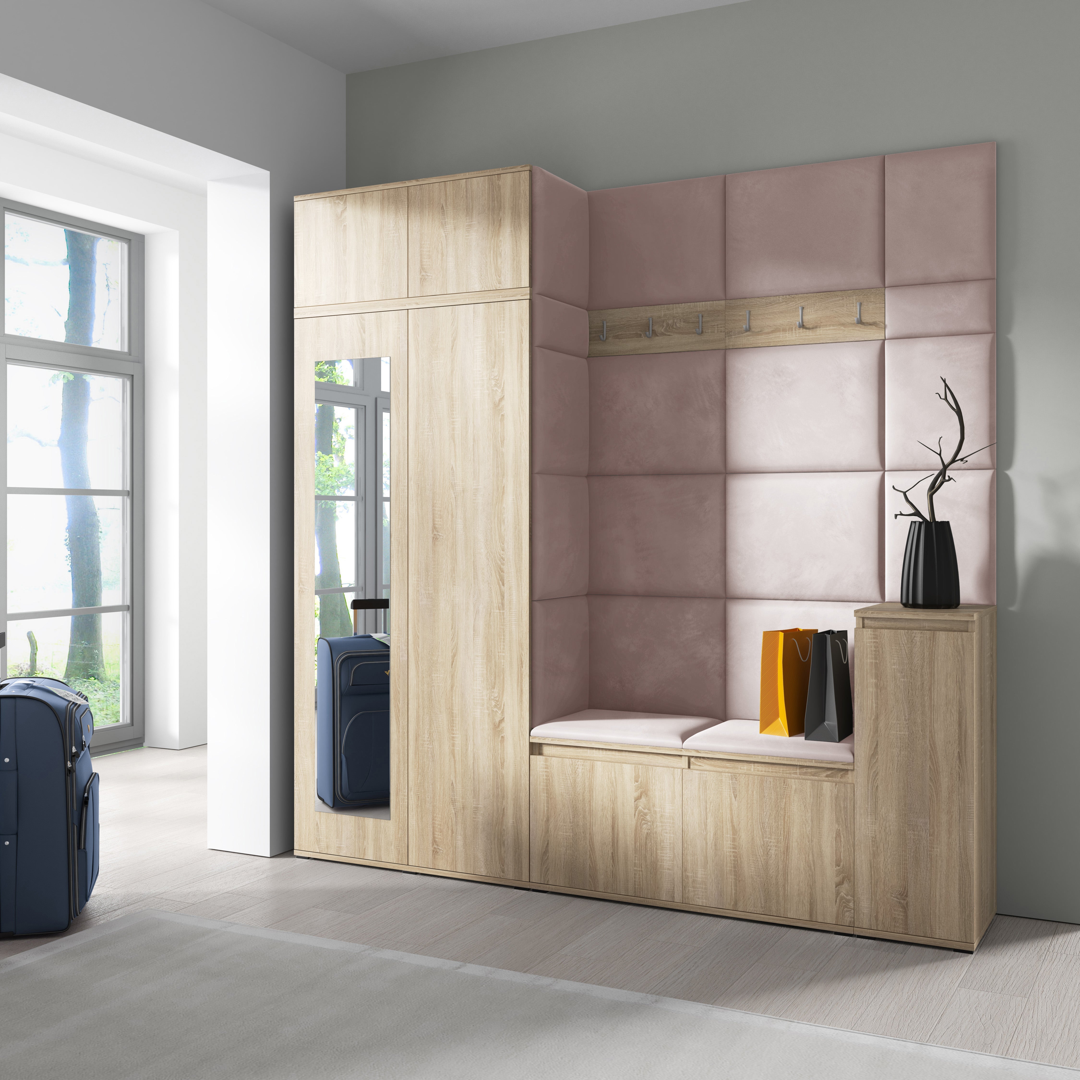 PK Emi 26 Hallway Wardrobe Sonoma Oak - Upholstered Panels in Various Colours