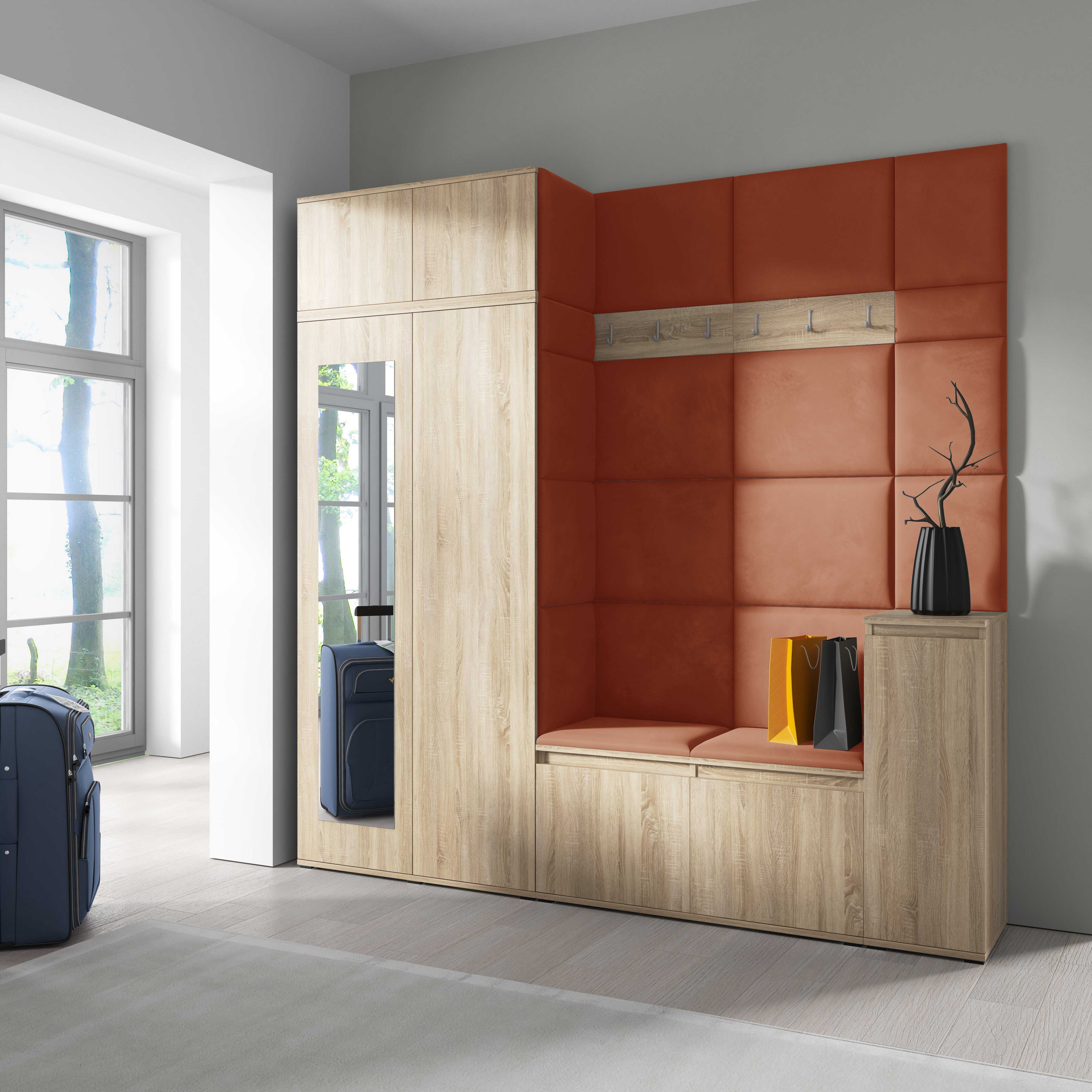 PK Emi 26 Hallway Wardrobe Sonoma Oak - Upholstered Panels in Various Colours