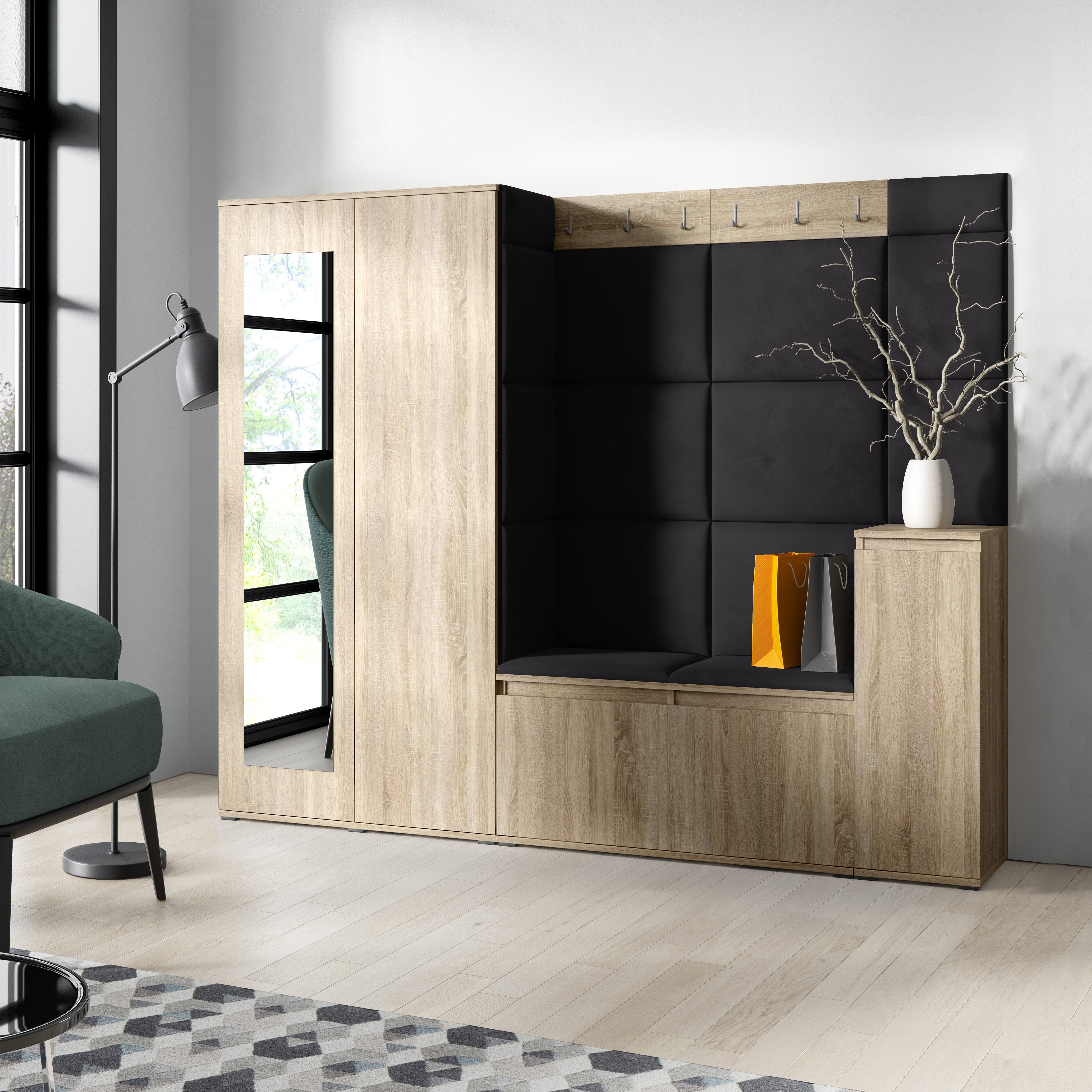 PK Emi 27 Hallway Wardrobe Sonoma Oak - Upholstered Panels in Various Colours