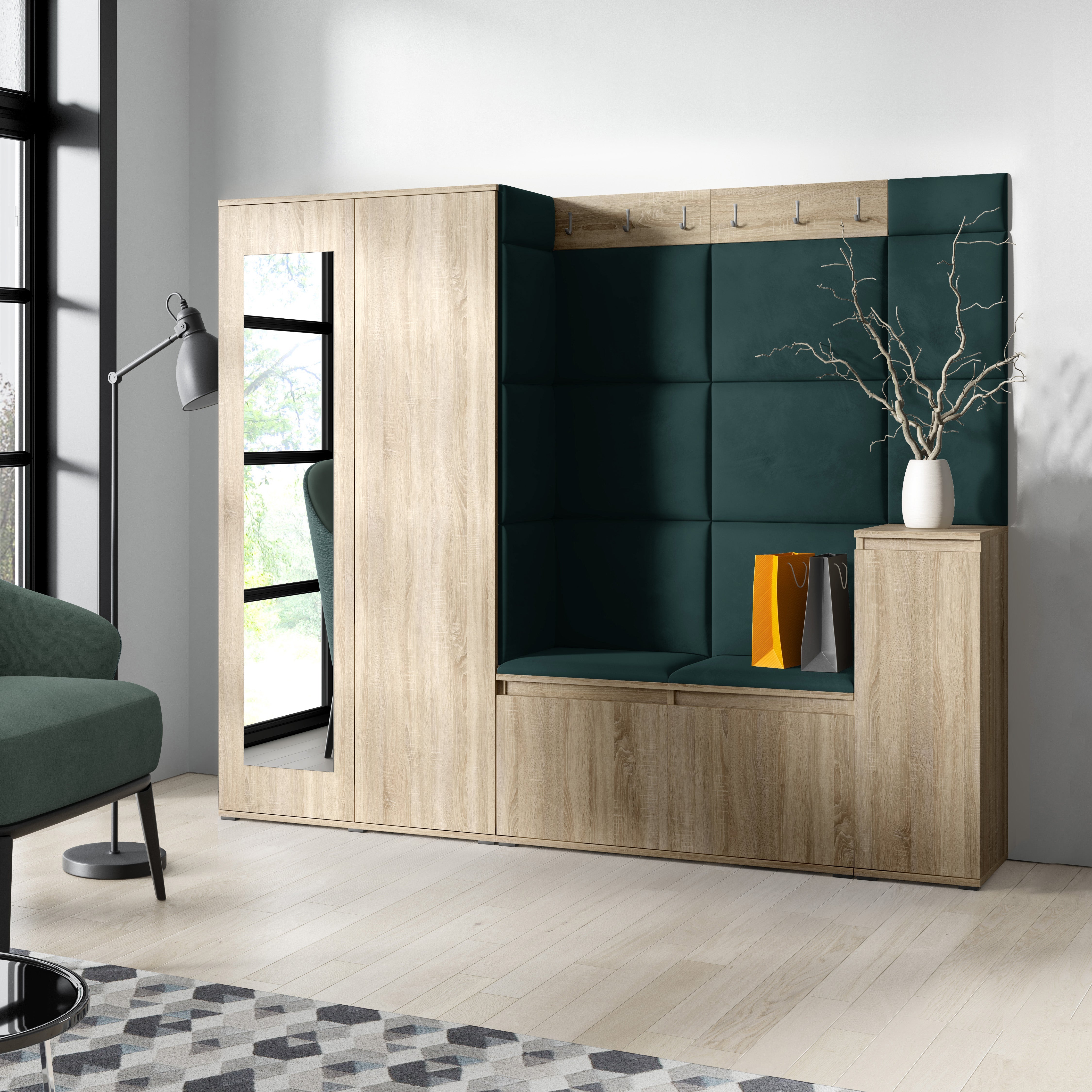 PK Emi 27 Hallway Wardrobe Sonoma Oak - Upholstered Panels in Various Colours