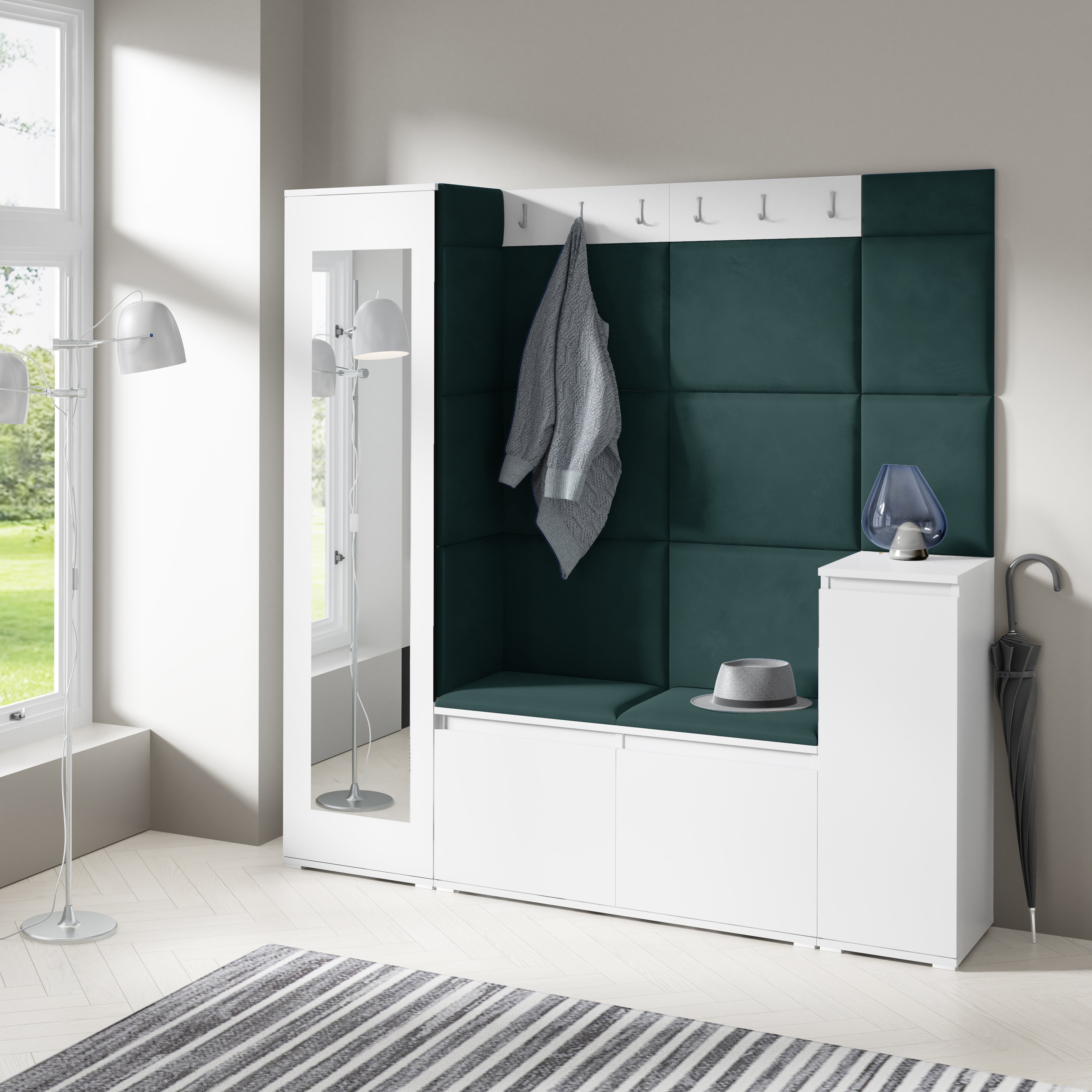 PK Emi 28 Hallway Wardrobe White - Upholstered Panels in Various Colours