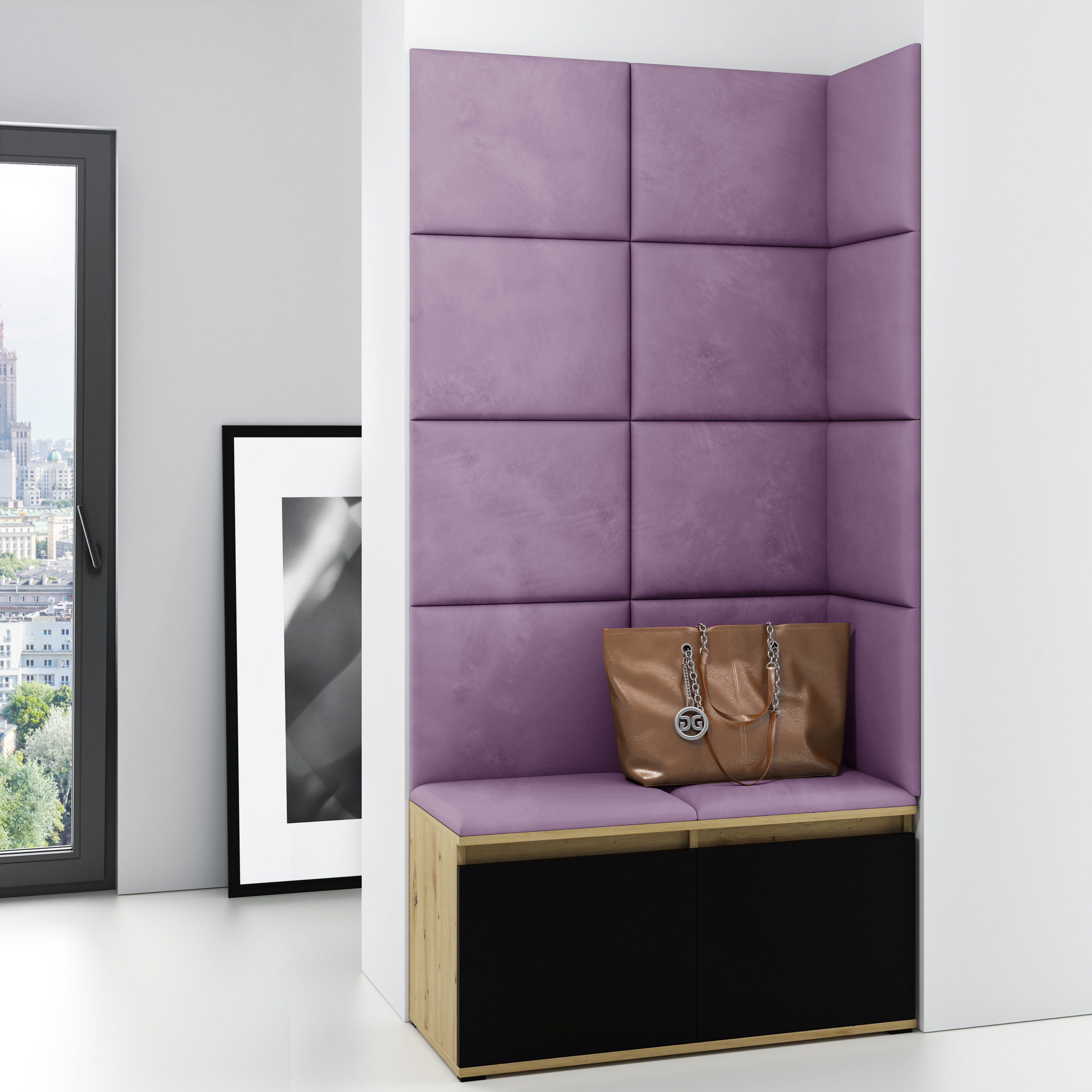 PK Emi 2 Flurschrank Artisan Oak/Schwarz - Gepolsterte Paneele in verschiedenen Farben