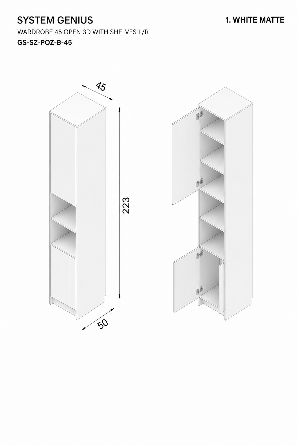 Genius Wardrobe 45 cm Open 3D with Shelves