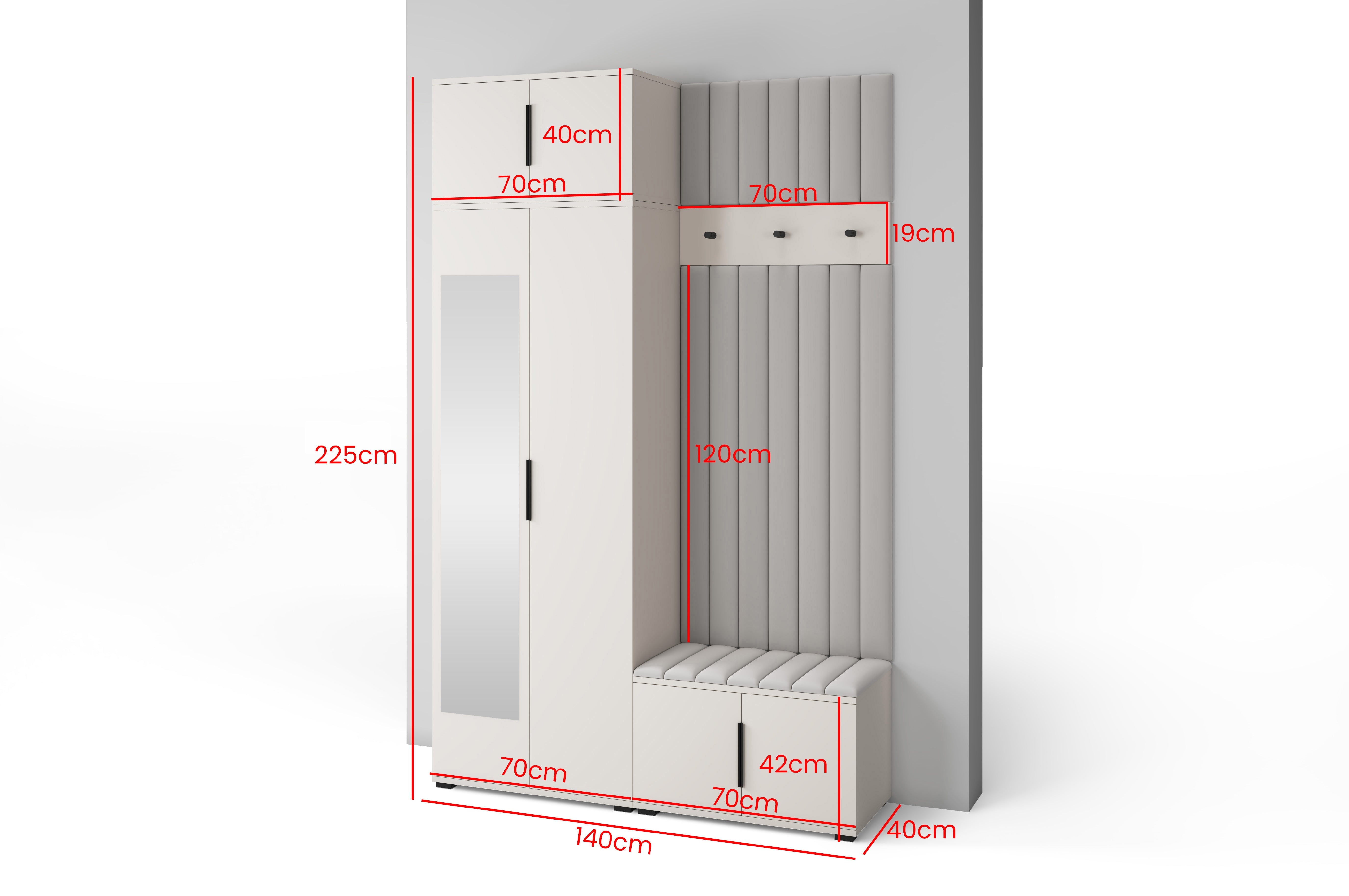 PK Bianco 14 Hallway Wardrobe Set - Upholstered Panels in Various Colours