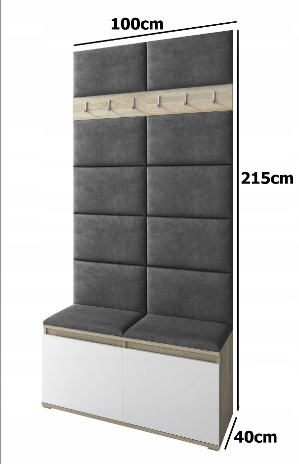 PK Emi 1 Hallway Wardrobe Artisan Oak / Black -Upholstered Panels in Various Colours