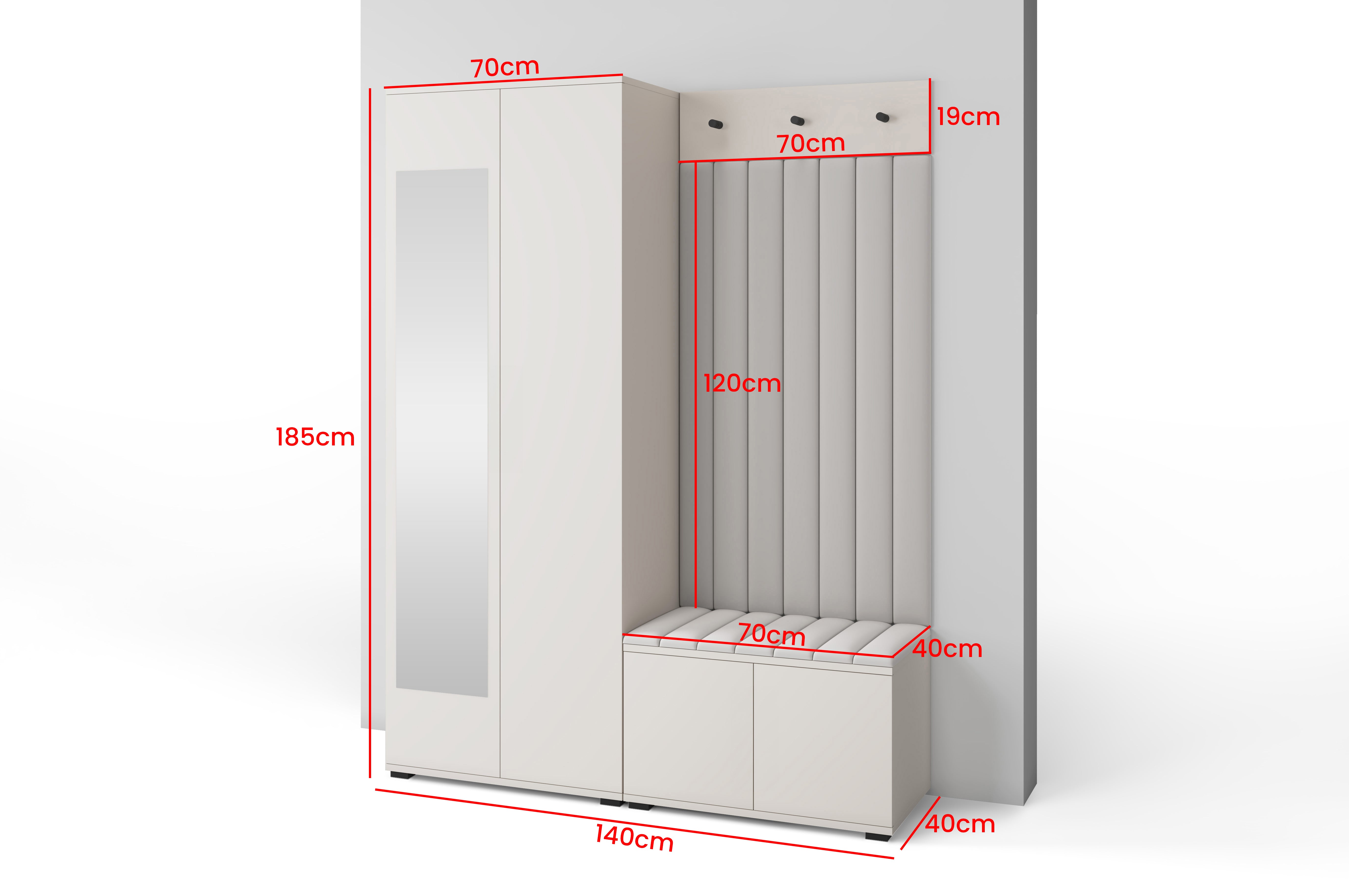 PK Bianco 13 Hallway Wardrobe Set - Upholstered Panels in Various Colours