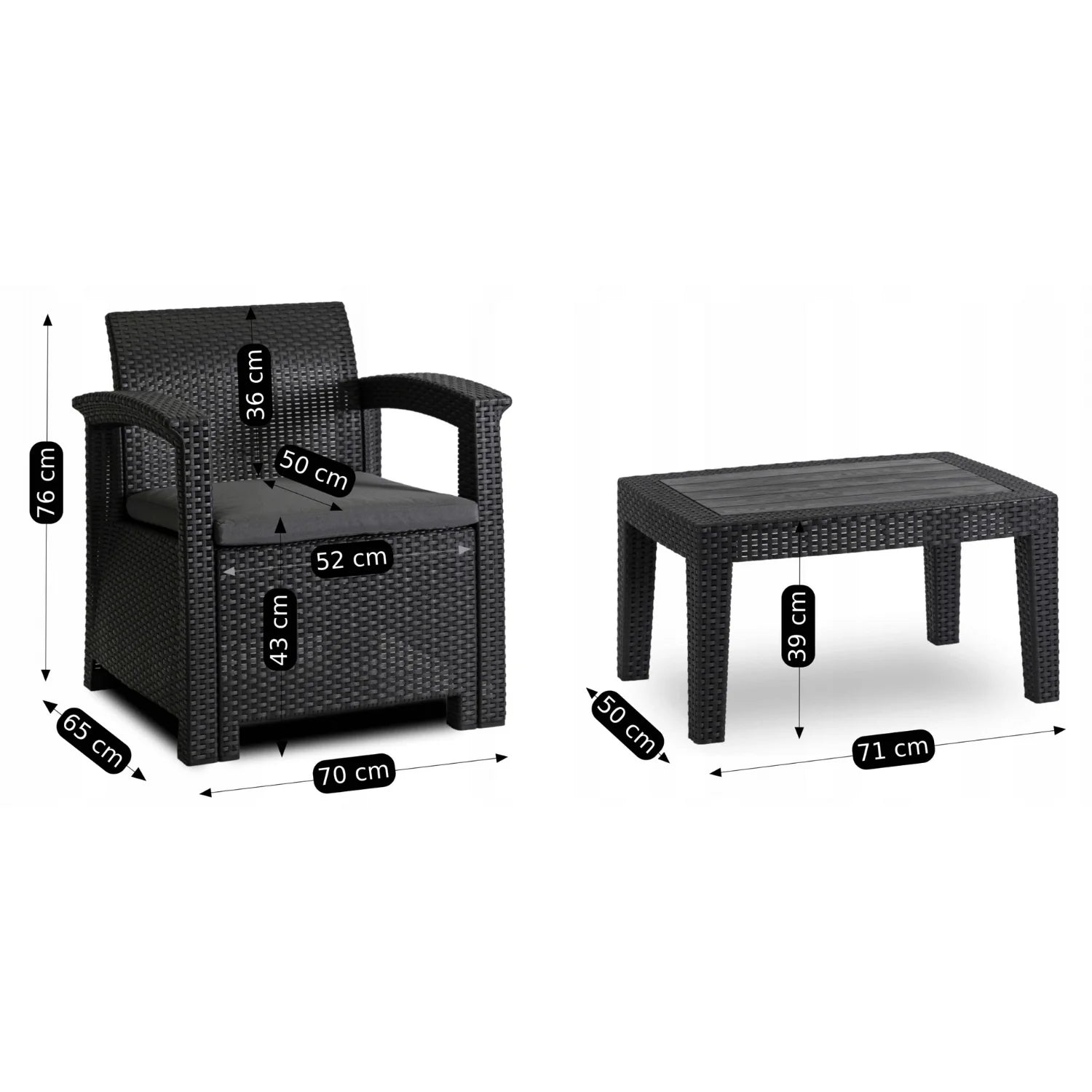 Elite BRANDON Gartenmöbel-Set – Schwarz/Dunkelgrau | Stilvolle & komfortable Gartenlounge