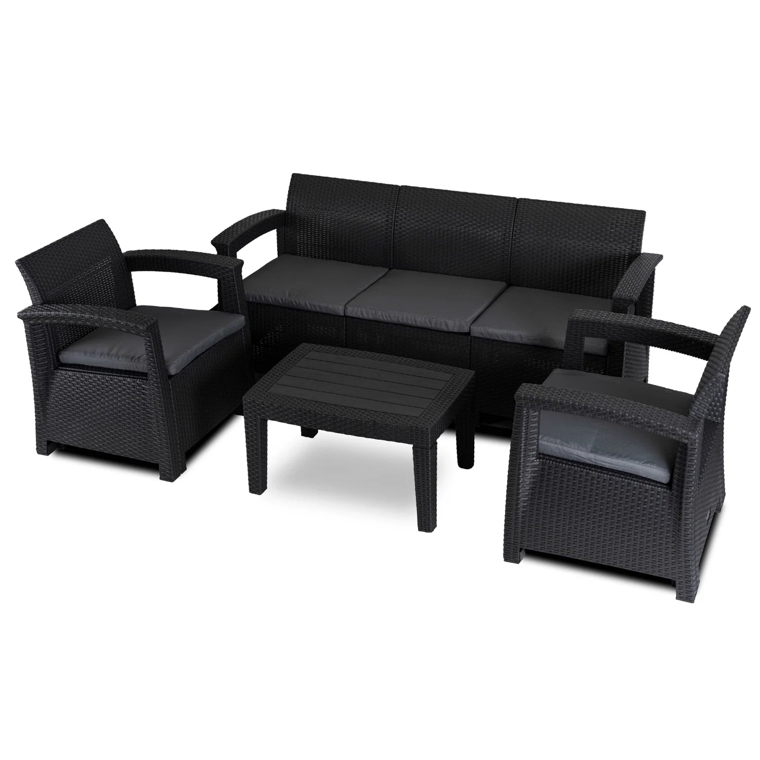 Elite BRANDON Gartenmöbel-Set – Schwarz/Dunkelgrau | Stilvolle & komfortable Gartenlounge