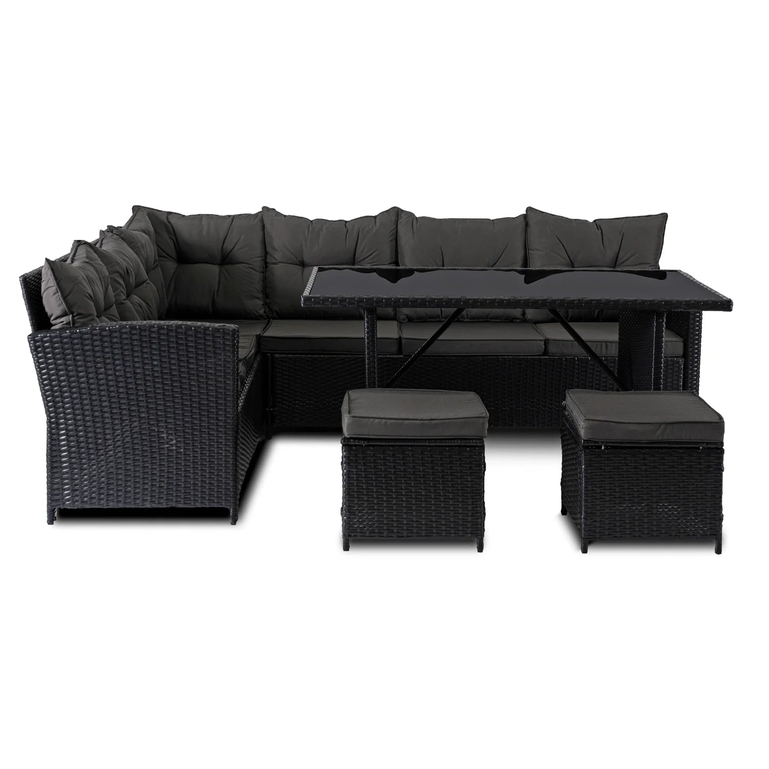 Elite DALLAS Outdoor Furniture Set Black/Dark Grey - Luxury Rattan Garden Loung