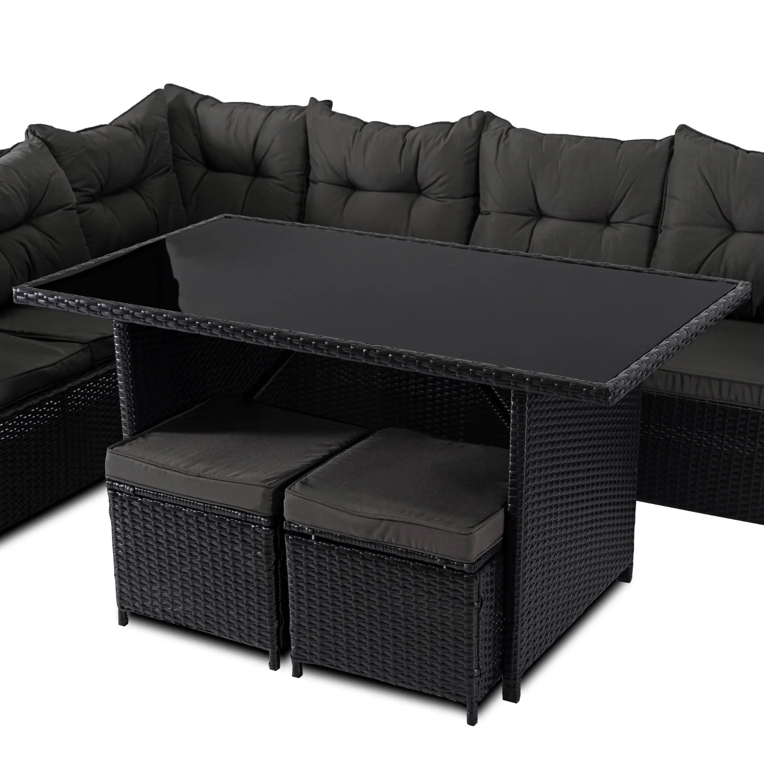 Elite DALLAS Outdoor Furniture Set Black/Dark Grey - Luxury Rattan Garden Loung