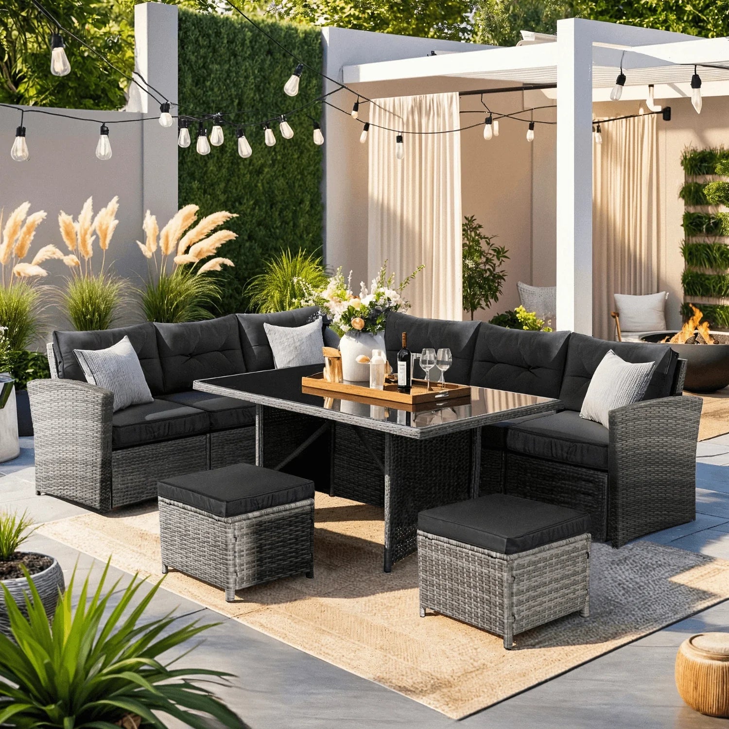 Elite DALLAS Outdoor Furniture Set Grey/Black - Luxury Rattan Garden Lounge