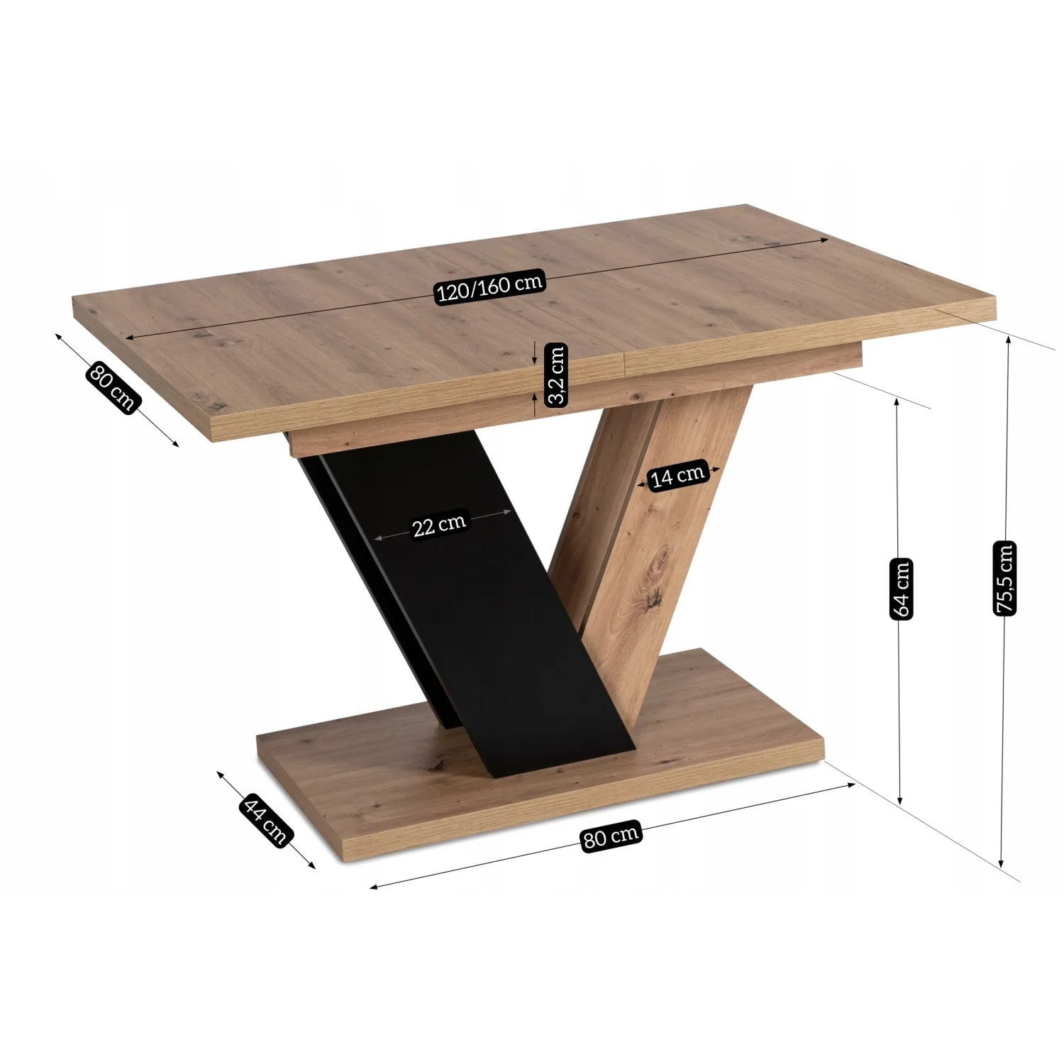 Elite Dining Set – CLARK Extendable Table (120-160 cm) & 6 TEX Chairs – Oak Artisan/Black & Gray