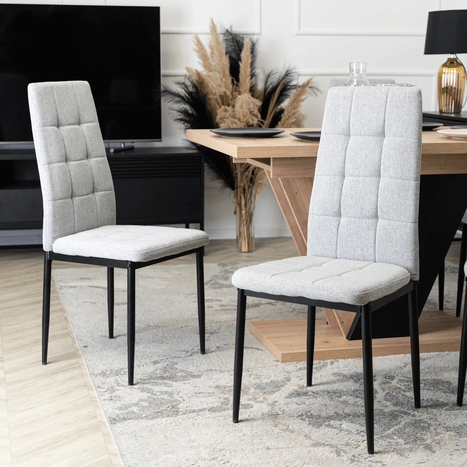 Elite Dining Set – CLARK Extendable Table (120-160 cm) & 6 TEX Chairs – Oak Artisan/Black & Gray