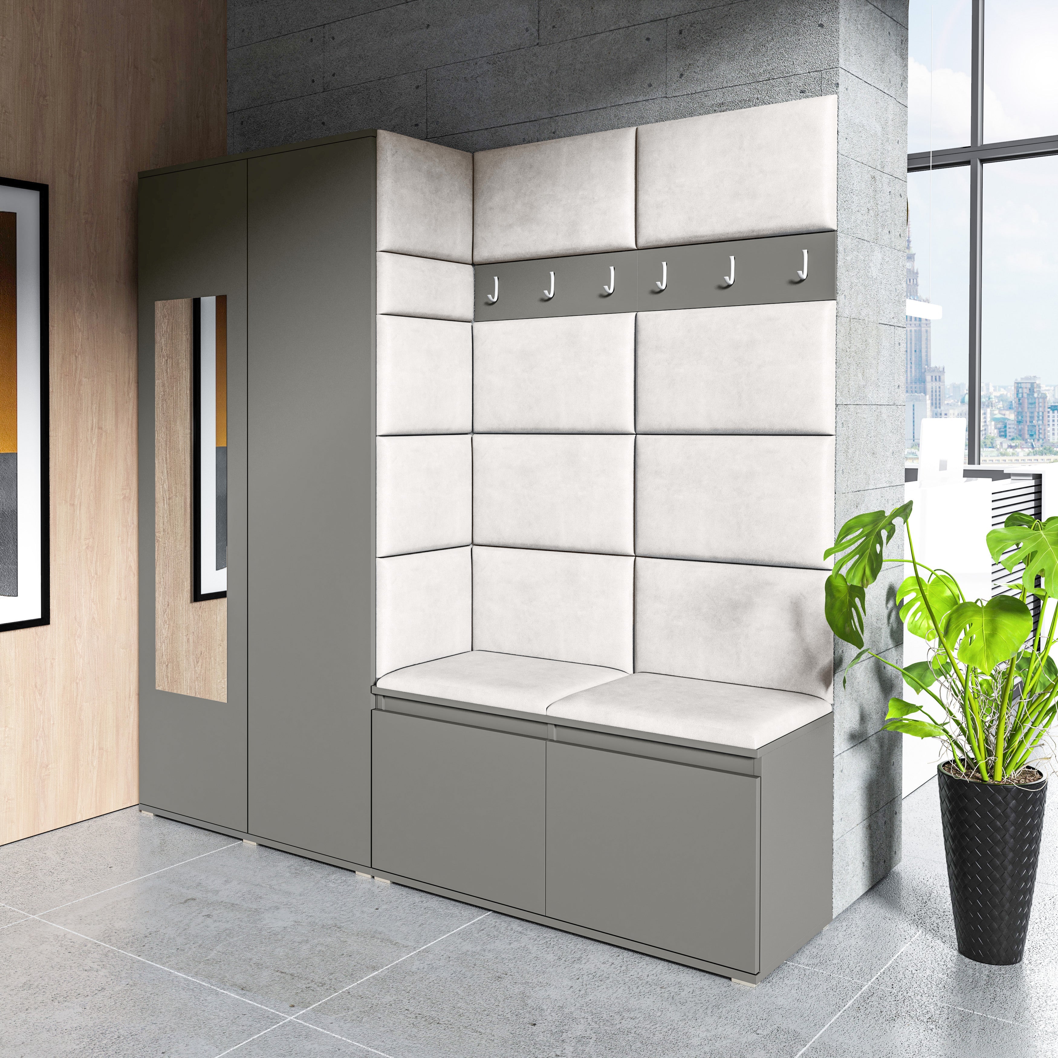 PK Emi 8 Hallway Wardrobe Graphite - Upholstered Panels in Various Colours