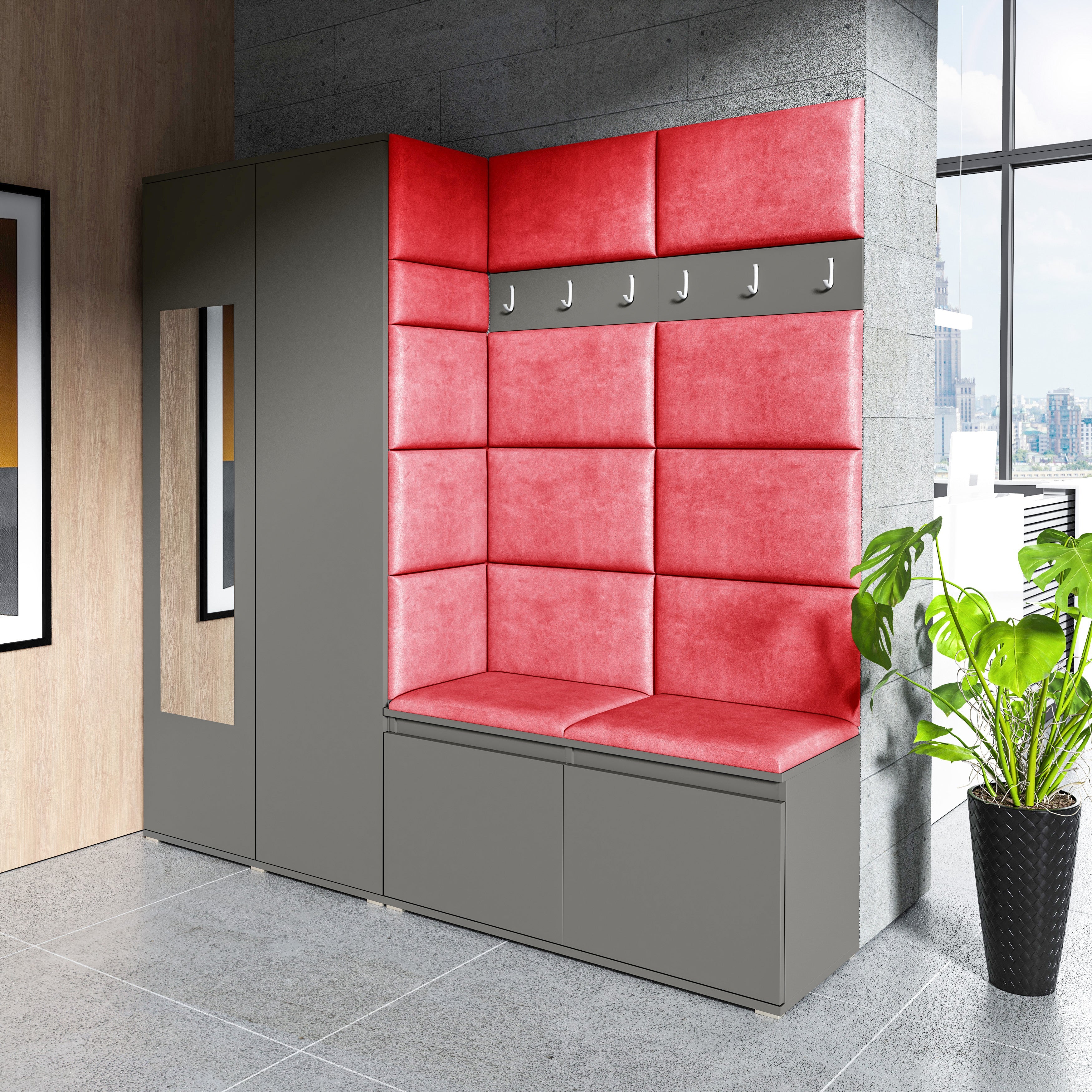 PK Emi 8 Hallway Wardrobe Graphite - Upholstered Panels in Various Colours