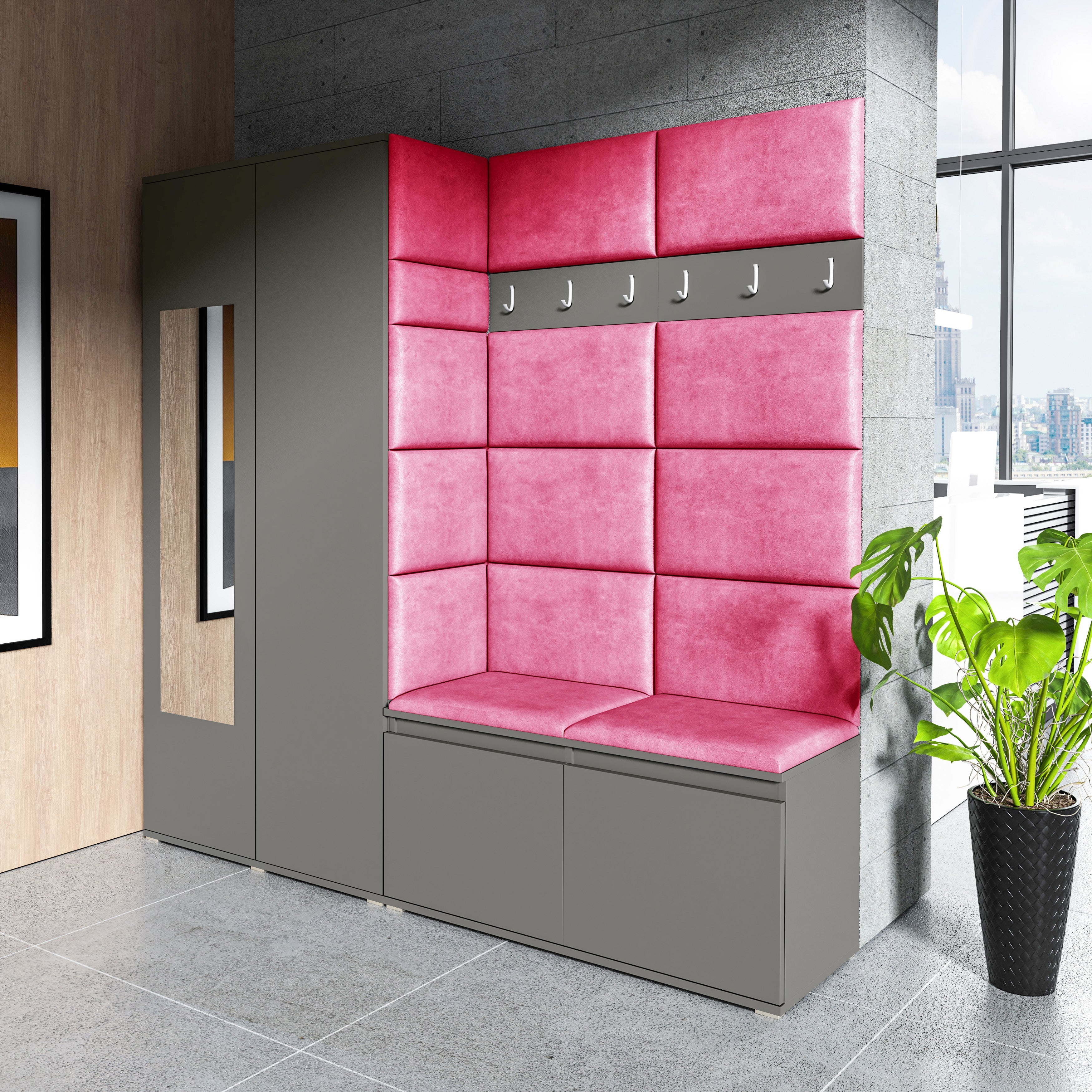 PK Emi 8 Hallway Wardrobe Graphite - Upholstered Panels in Various Colours