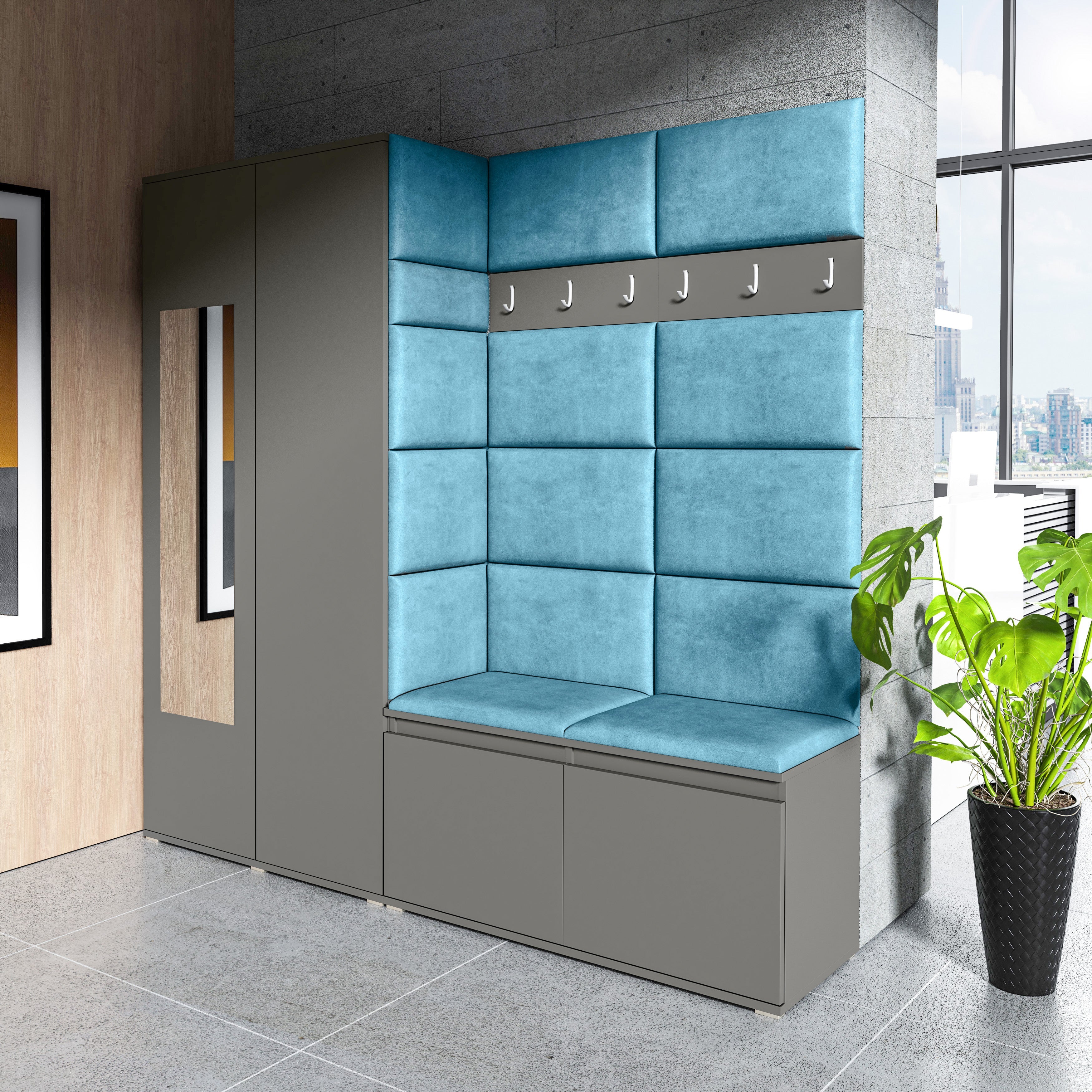 PK Emi 8 Hallway Wardrobe Graphite - Upholstered Panels in Various Colours