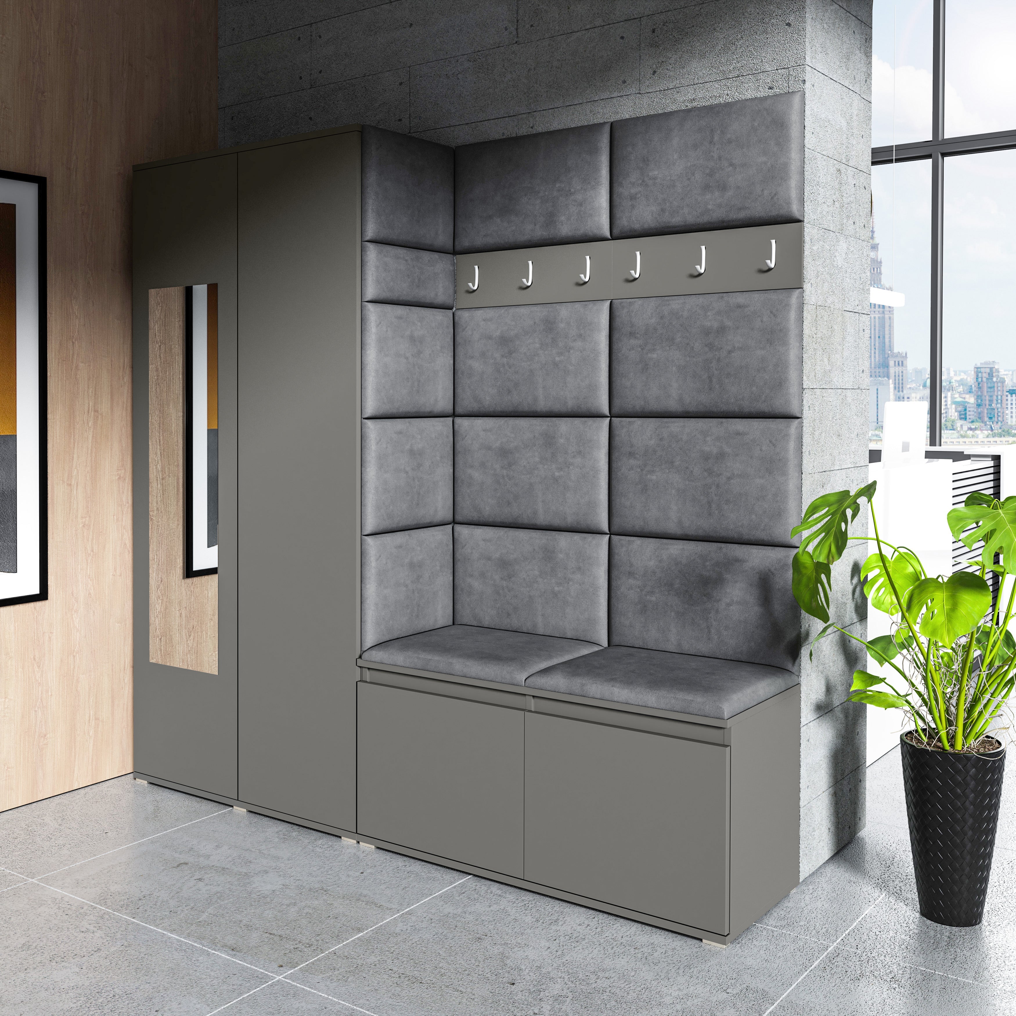 PK Emi 8 Hallway Wardrobe Graphite - Upholstered Panels in Various Colours