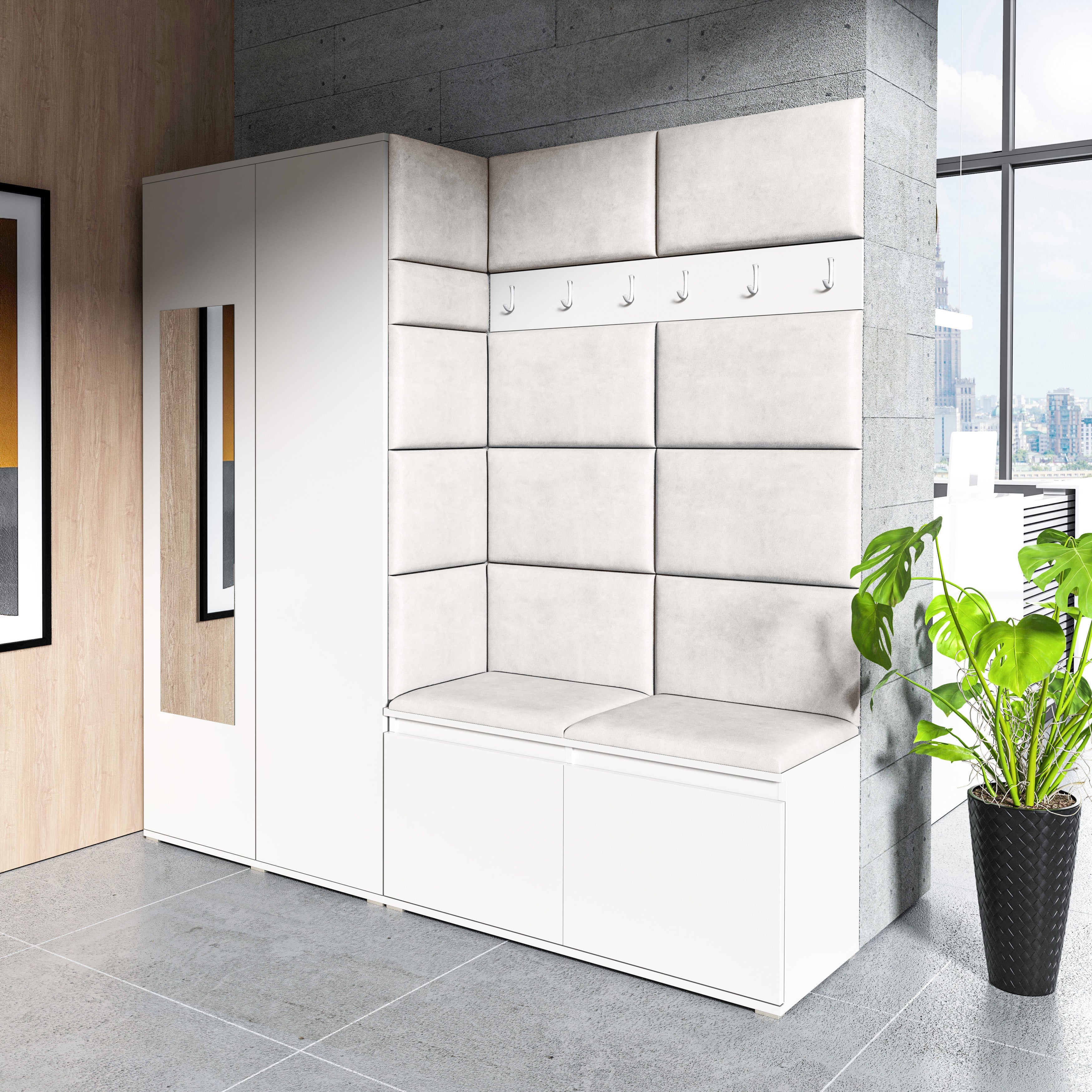 PK Emi 8 Hallway Wardrobe White - Upholstered Panels in Various Colours