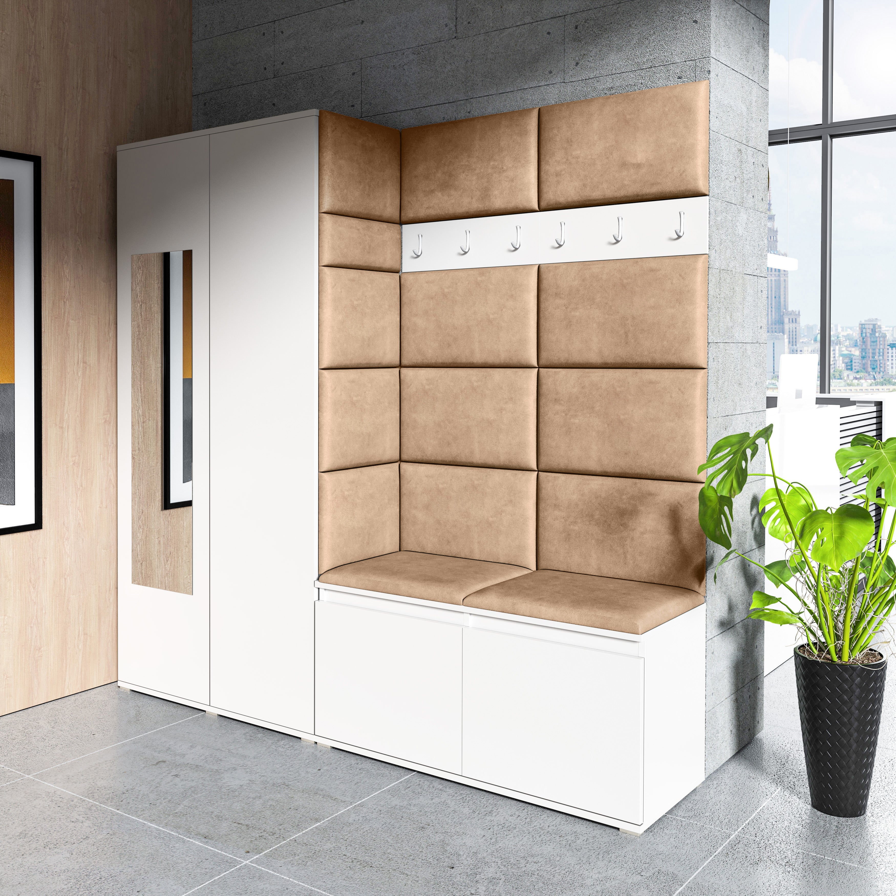 PK Emi 8 Hallway Wardrobe White - Upholstered Panels in Various Colours