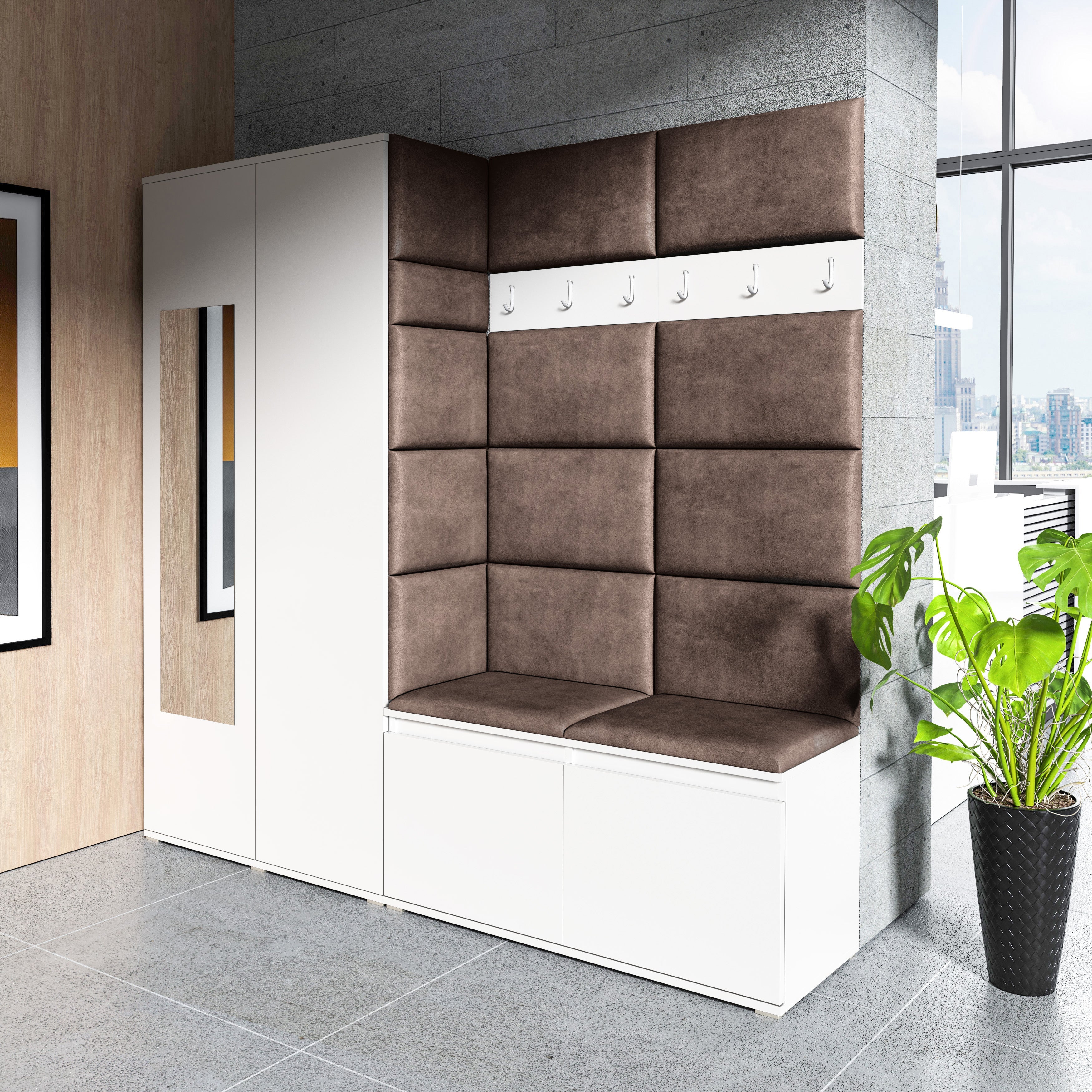 PK Emi 8 Hallway Wardrobe White - Upholstered Panels in Various Colours