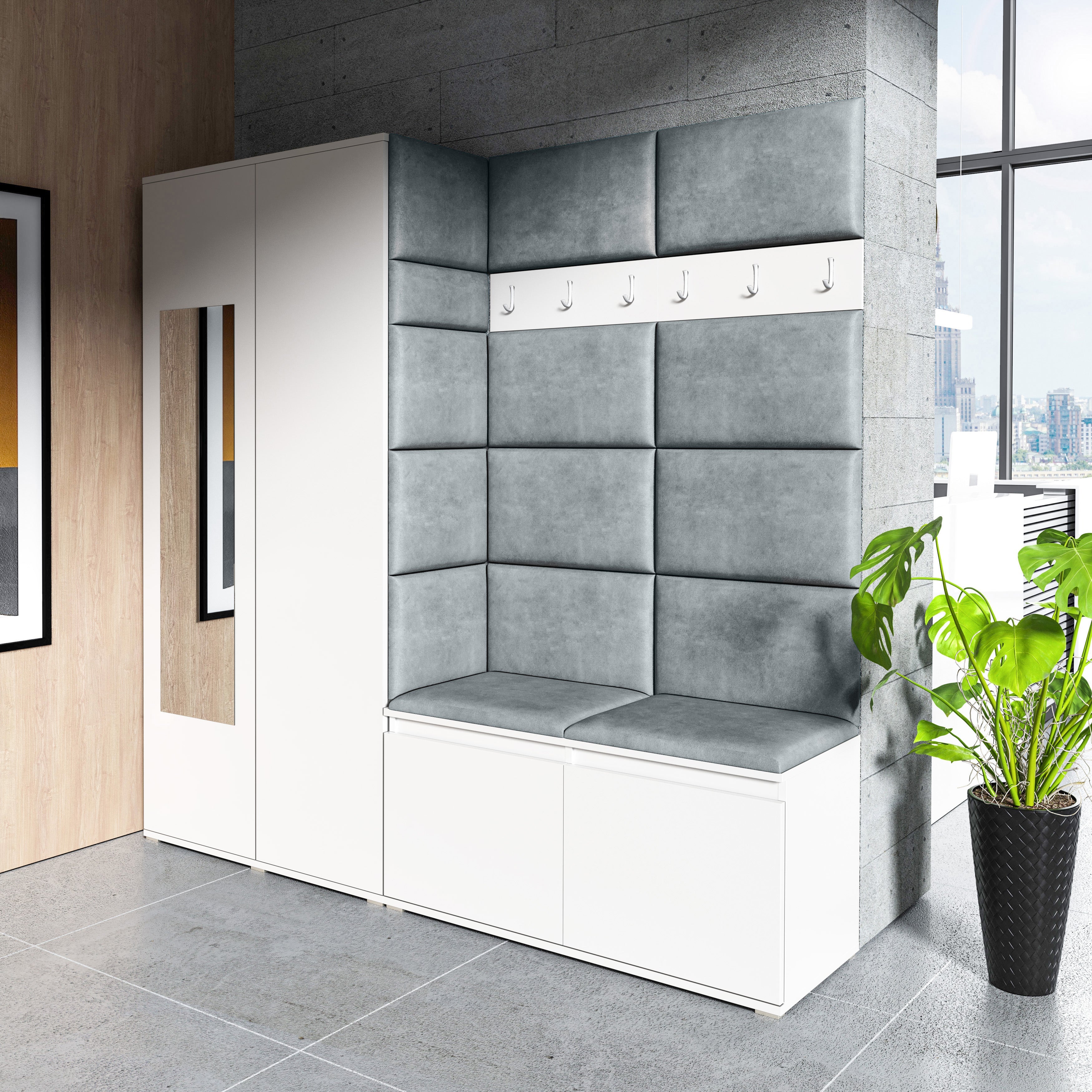 PK Emi 8 Hallway Wardrobe White - Upholstered Panels in Various Colours