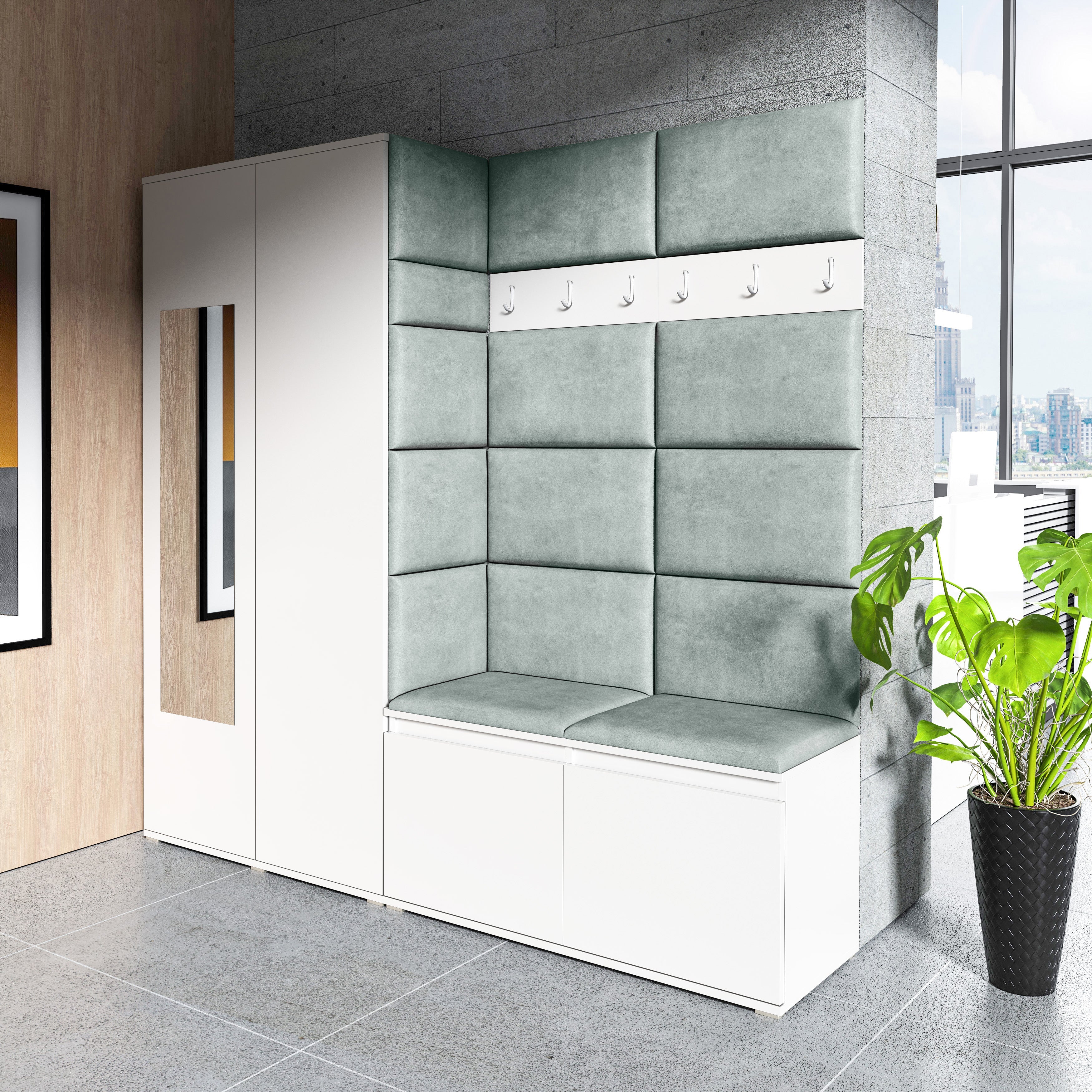 PK Emi 8 Hallway Wardrobe White - Upholstered Panels in Various Colours